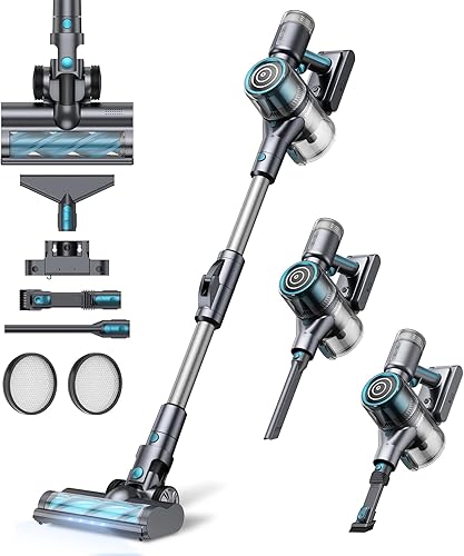 Oraimo Aspiradora inalámbrica de 110 AW 27 Kpa, aspiradora inalámbrica ligera, aspiradora con tubo plegable, 2500 mAh x 7 baterías desmontables, más