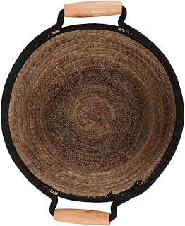 Straw Storage Basket with Handles for Bathroom Cosmetics | Brown Woven Organizer, Sturdy Portable Design, Fine Weaving Techniques, Single Piece