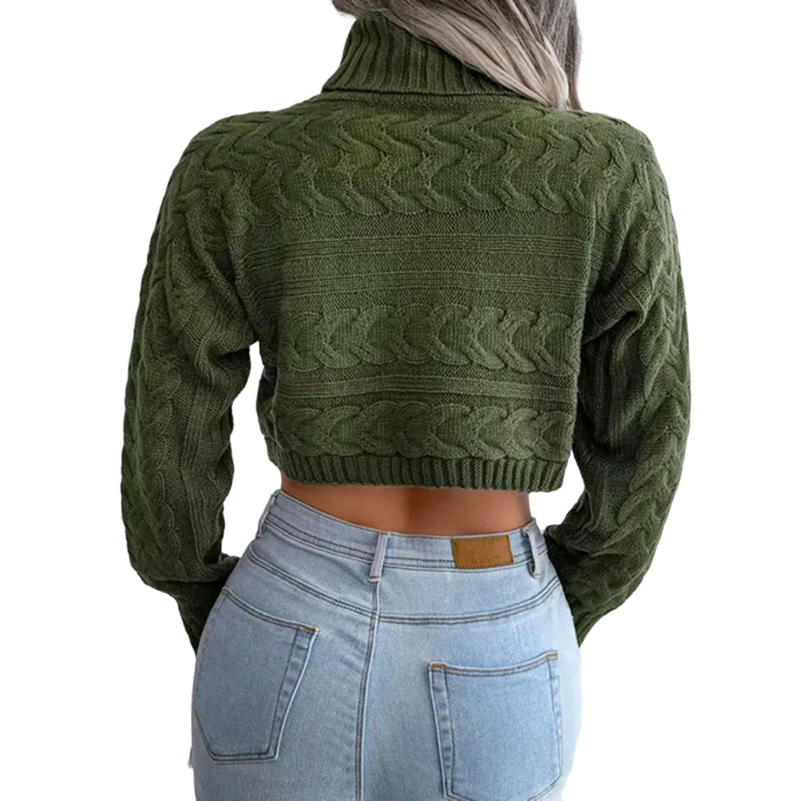TEidea Pullover Damen Damenpullover Rollkragenpullover Langärmelig Gestrickter Kurzpullover Für Frauen-EIN Grüner-M