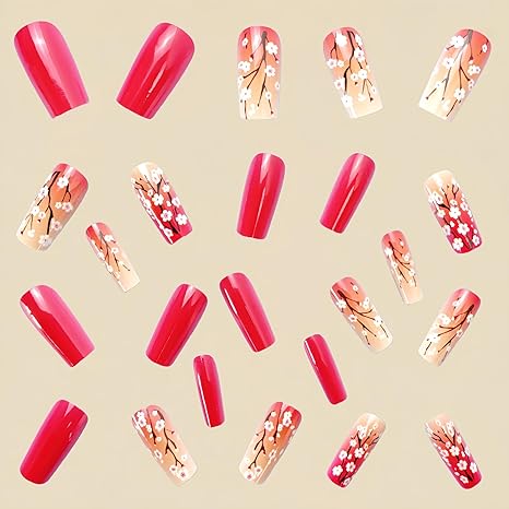 🌸 Spring Nails: 24Pcs Flower Press-On Nails