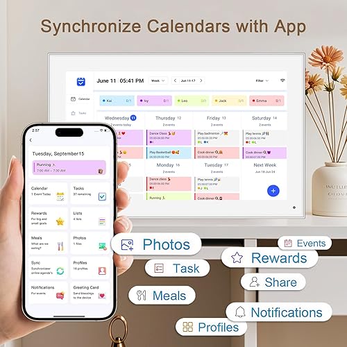Vista 90 de Planificador de pared de 10.1 pulgadas, calendario digital y gráfico de tareas, pantalla táctil inteligente interactiva para horarios familiares