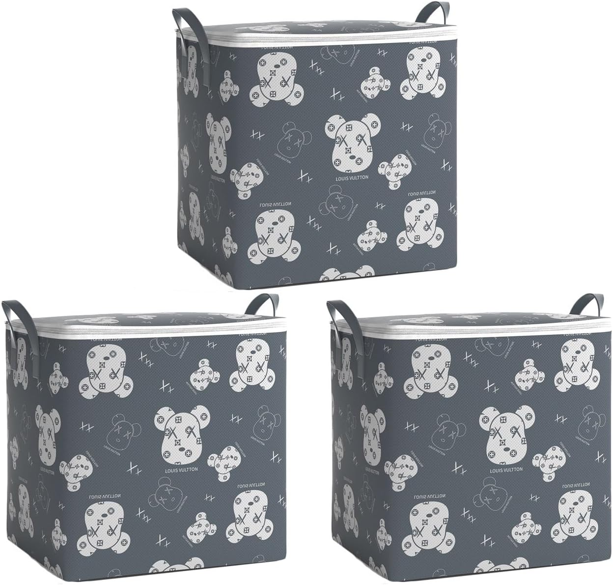 Large Capacity Storage Bags, Space Saver Bags for Pillow Blanket Clothes Closet Organizer Containers Durable Moving Storage Bin, 3 Pieces (Color : Gray, Size : 100 l)