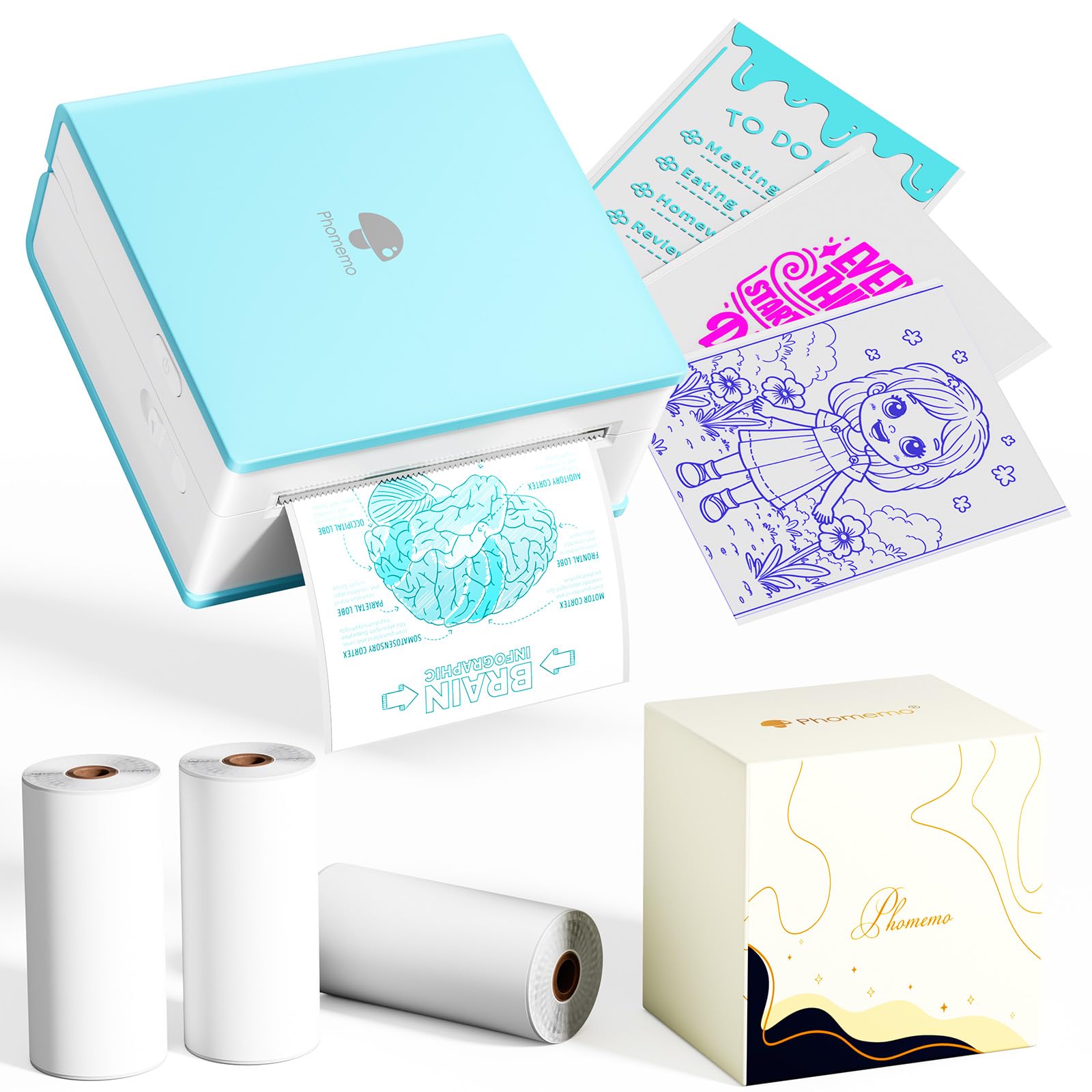 Phomemo Mini Impresora para Movil - Impresora Pegatinas Autoadhesivas M02 Impresora Portátil con 3 Rollos de Papel, Impresora Termica para el Aprendizaje, Notas de Estudio, Diagrama Anatómico, Fotos