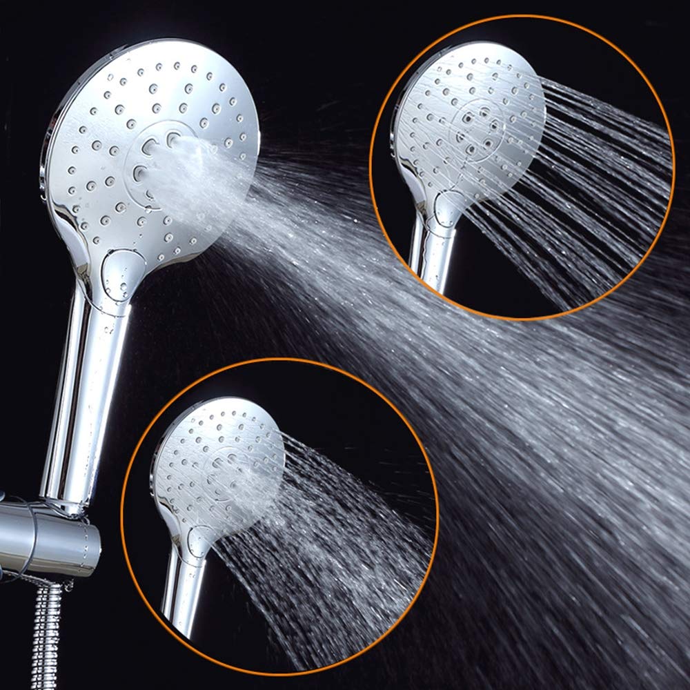 Doccia palmare ad alta pressione, interruttore a un pulsante con comando a una mano 3 funzioni con staffa for tubo flessibile for bagno,cromata,M (Size : M)