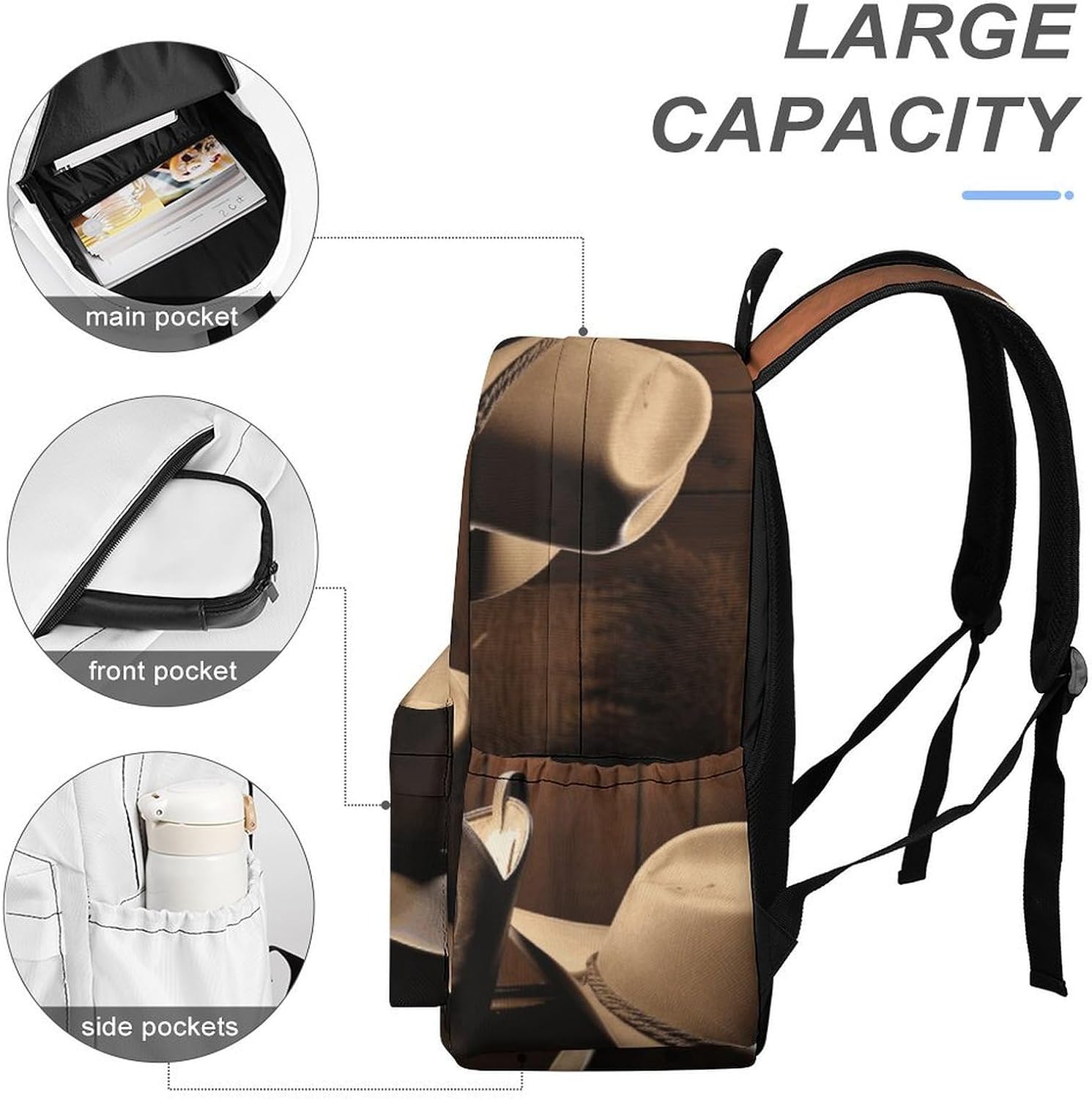Cowboy Black Hat Western Boots Laptop Backpack for Business, Large Simple Bag image 4
