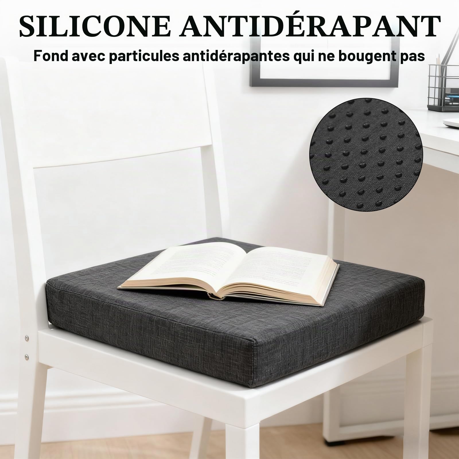 GBKDQQ Coussin rehausseur de siège, 50 x 50 x 10 cm, en mousse à mémoire de forme, coussin de sol pour salon, chaise longue, canapé, fauteuil, bureau (noir)