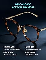 Vista 8 de TIJN Round Blue Light Glasses for Woman Men, Retro Acetate Cat Eye Rim Frame Glasses for Gaming Computer Screen, Maaike