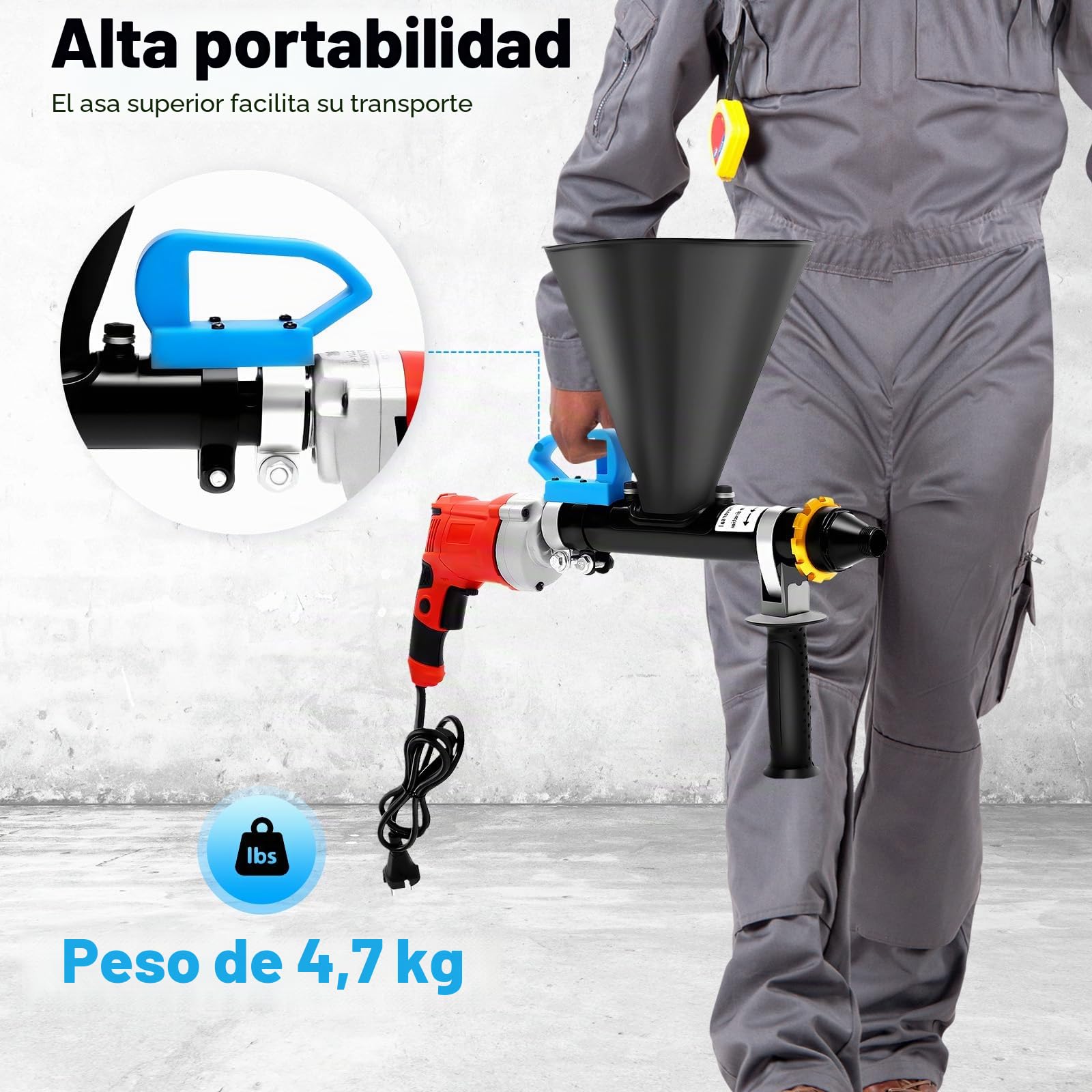Pistola de lechada eléctrica, pistola pulverizadora de mortero eléctrica, pistola de mortero de cemento eléctrica, bomba de mortero + 2 boquillas, para aplicador de azulejos, herramienta eléctrica de