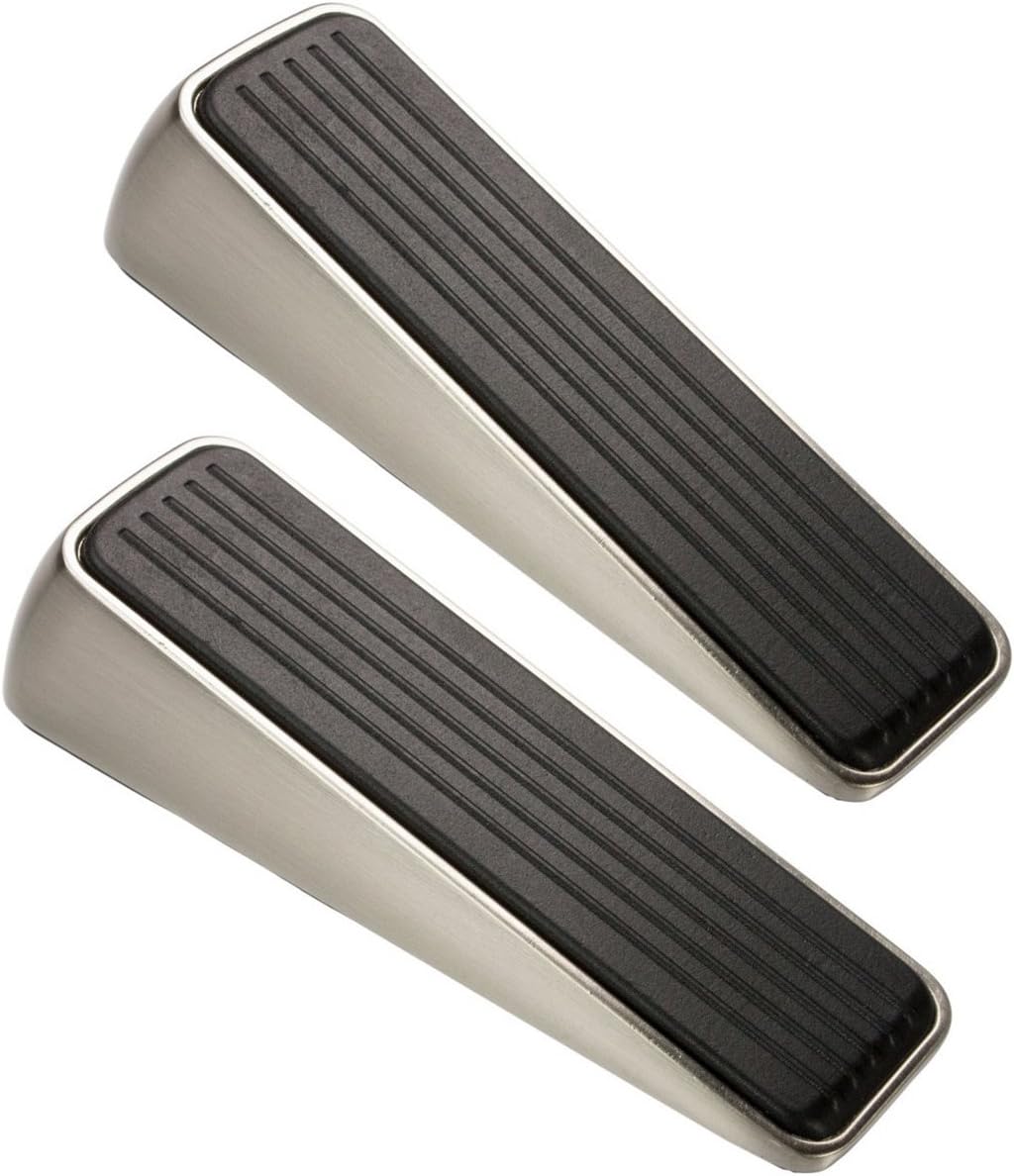 Deluxe Door Stop Wedge, Brushed Nickel Finish, 2-Pack