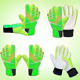 Jalunth Goalkeeper Goalie Soccer Gloves Kids Youth Goal Keeper Field Player Glove Boys Girls Ages 4-6 Years Old Anti-Slip Latex Palm Soft Pu Hand Back Size 5 Green White