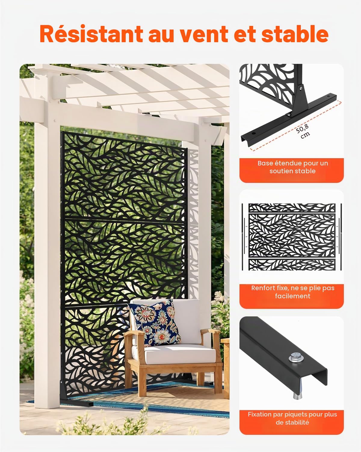 VEVOR Brise-Vue en Métal, 120x183 cm, Panneau Intimité Autoportant avec Support, Écran de Confidentialité Décoratif, Paravent Séparateur Extérieur pour Patio, Balcon, Salle Intérieure, Jardin, Noir