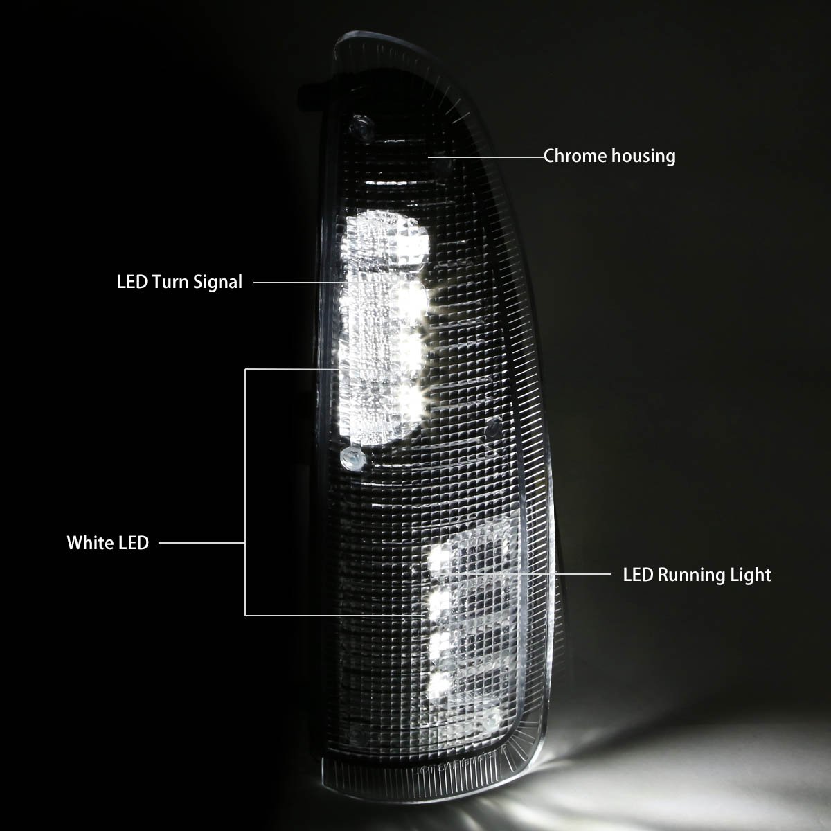 Auto Dynasty Compatible with Ford Super Duty/Excursion Chrome Housing Towing Side Mirror Turn Signal Light (White LED)