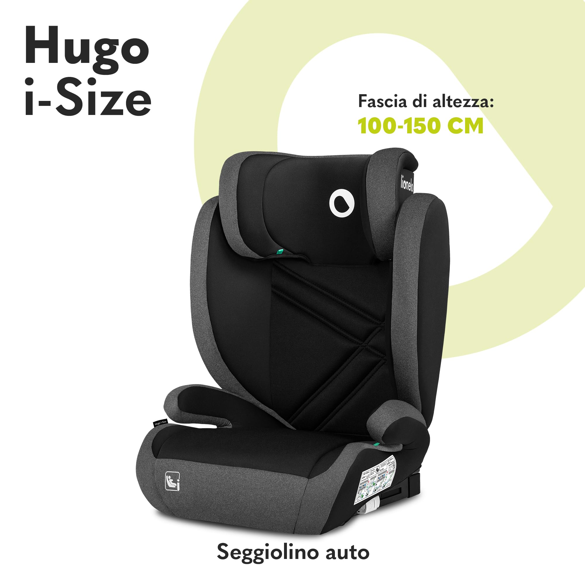 Lionelo Hugo I-size Seggiolino Auto ISOFIX con l'ultima Norma i-Size R129 per bambini Gruppo 2-3 (100-150cm) Poggiatesta a 8 Livelli,Memory Foam,Poggiabraccia,Protezione