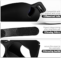 Vista 4 de Kuject Empuñaduras de control de diseño para Oculus Quest 2, funda de silicona antitiramiento con correas ajustables para nudillos, protector
