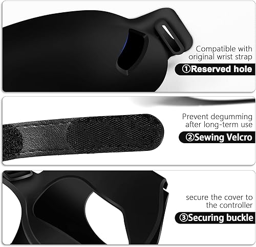 Miniatura 4 de Kuject Empuñaduras de control de diseño para Oculus Quest 2, funda de silicona antitiramiento con correas ajustables para nudillos, protector para