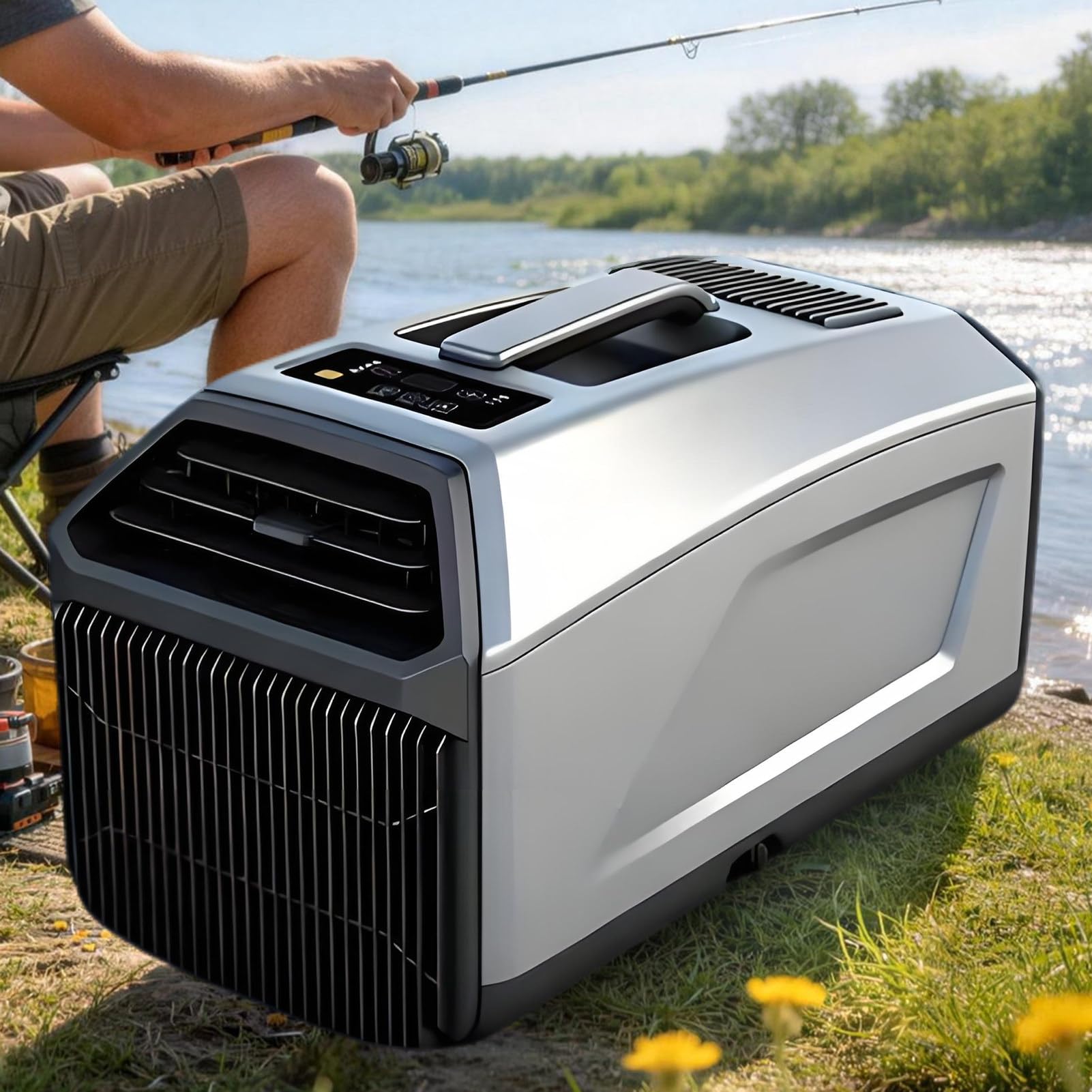 ExoticaBlend New Small Portable Air Conditioner, 240W 4500BTU Fast Cooling Air Conditioners Dehumidifier, Remote Control, Low Noise, for Camping Tent, RV, Truck, Van and Fishing Silver
