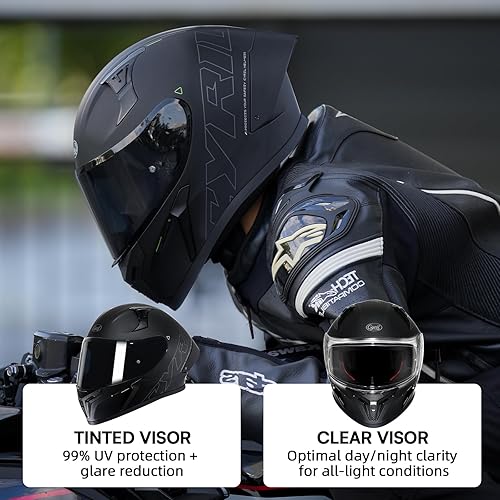 Miniatura 4 de CYRIL - Cascos de motocicleta de cara completa para adultos, hombres y mujeres con visera tintada y transparente, aprobado por Dot