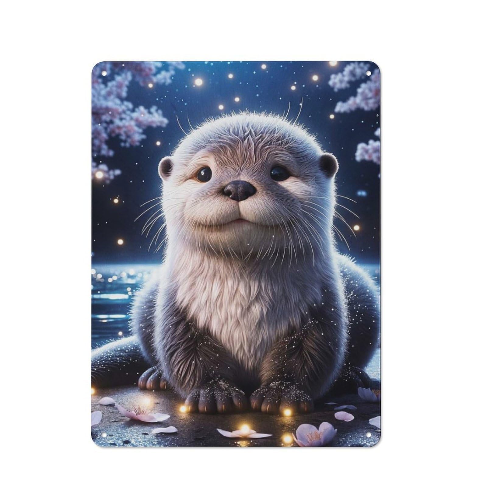 Junmoney Style Cute Otter In Moonlight Smart Metal Wall Decor 40X30cm, Office Metal Sign For Office, Study, Studio Or Hallway