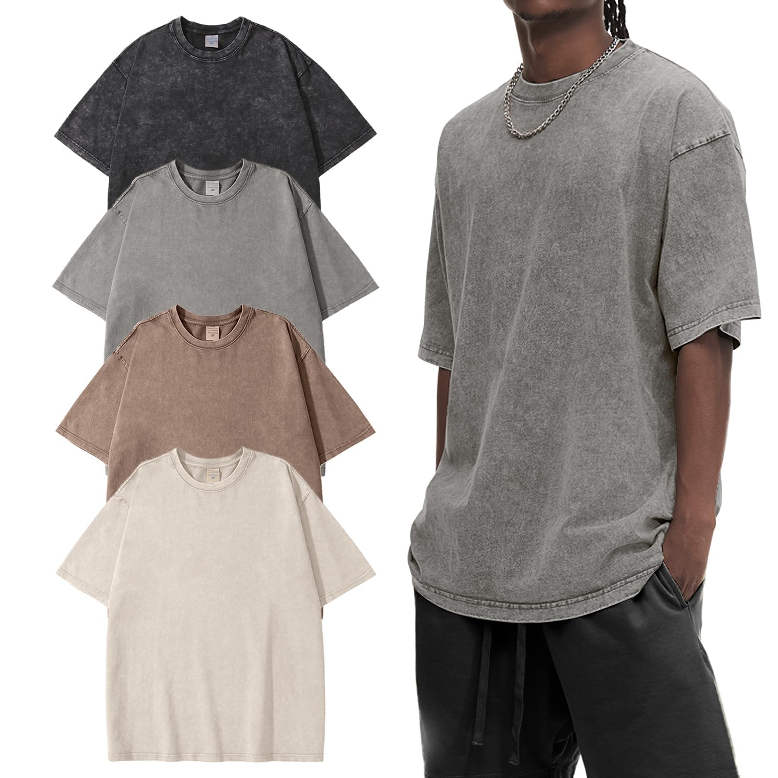 Eiscntd Mens Oversized T-Shirts Heavyweight Cotton Vintage Washed Loose Fit Unisex Baggy Tee Shirts