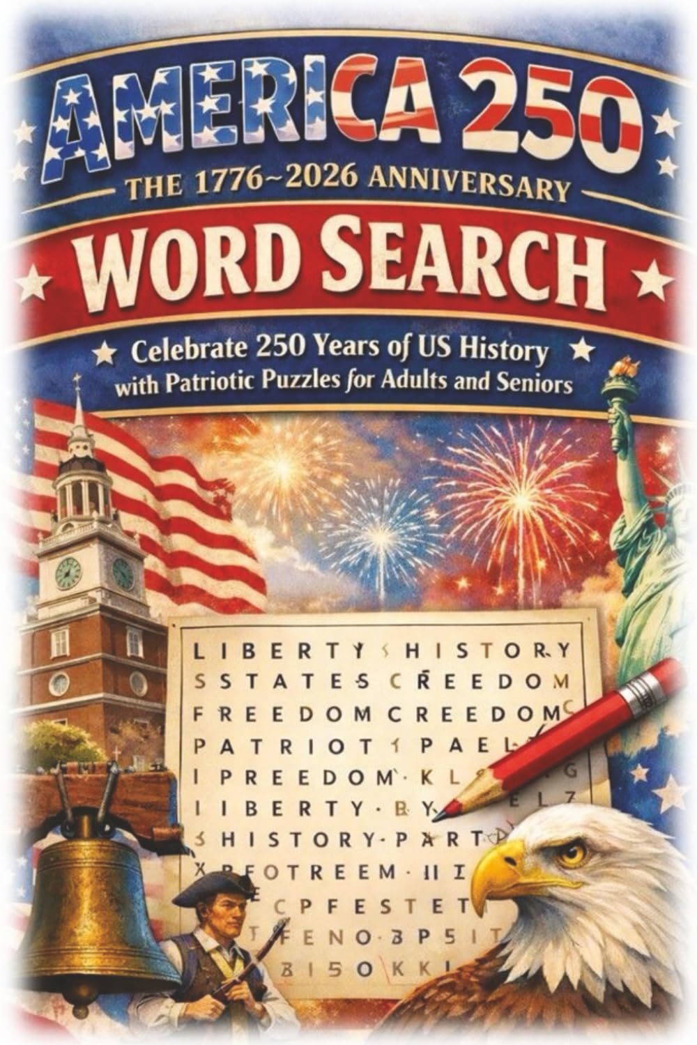 America 250: The 1776–2026 Anniversary Word Search: Celebrate 250 Years of US History with Patriotic Puzzles for Adults and Seniors