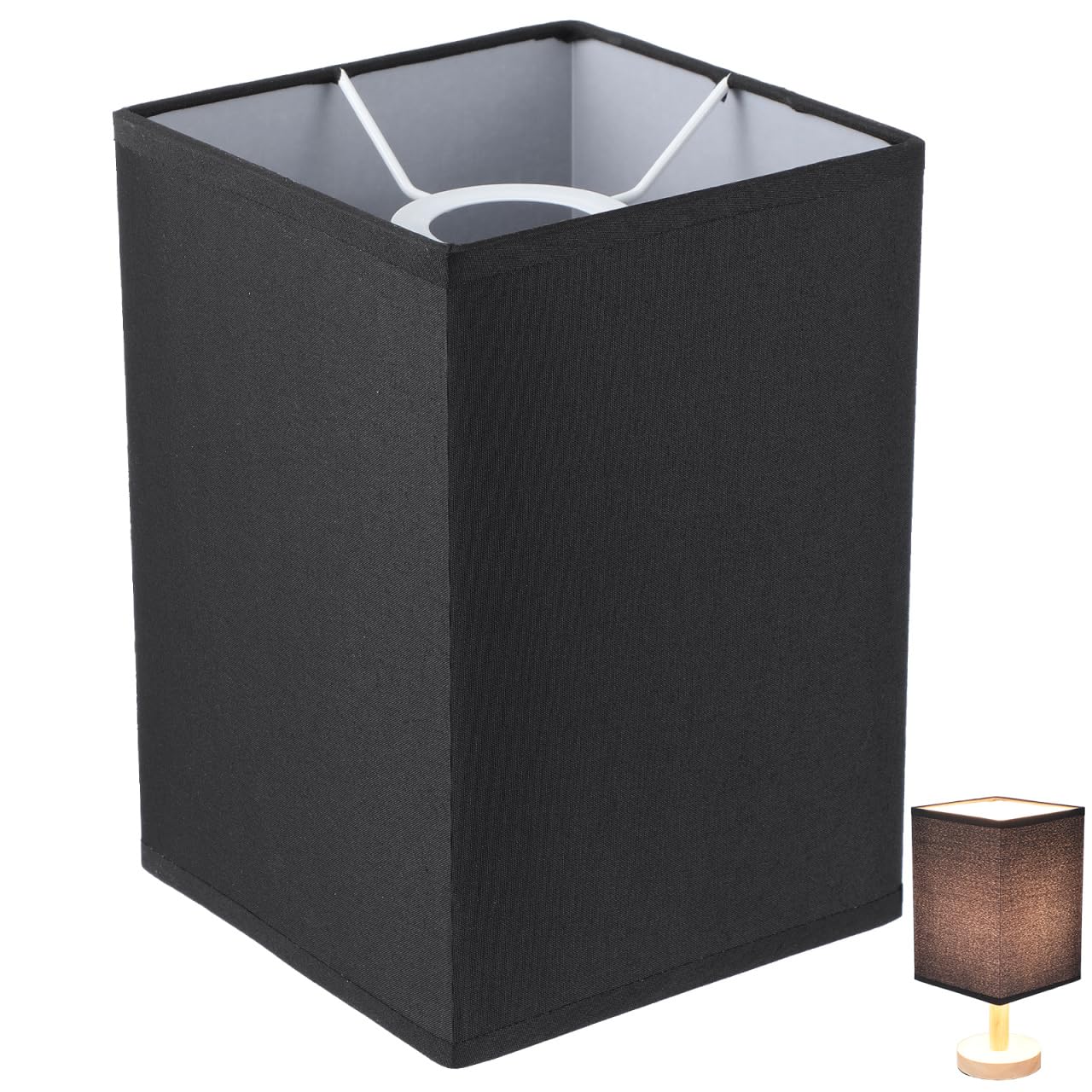 Luxshiny Square Table Lamp Shade Replacement - Black Cloth Lampshade for E27 Bulbs Decorative Indoor Light Cover for Bedroom Living Room Office Removable and Easy to Clean