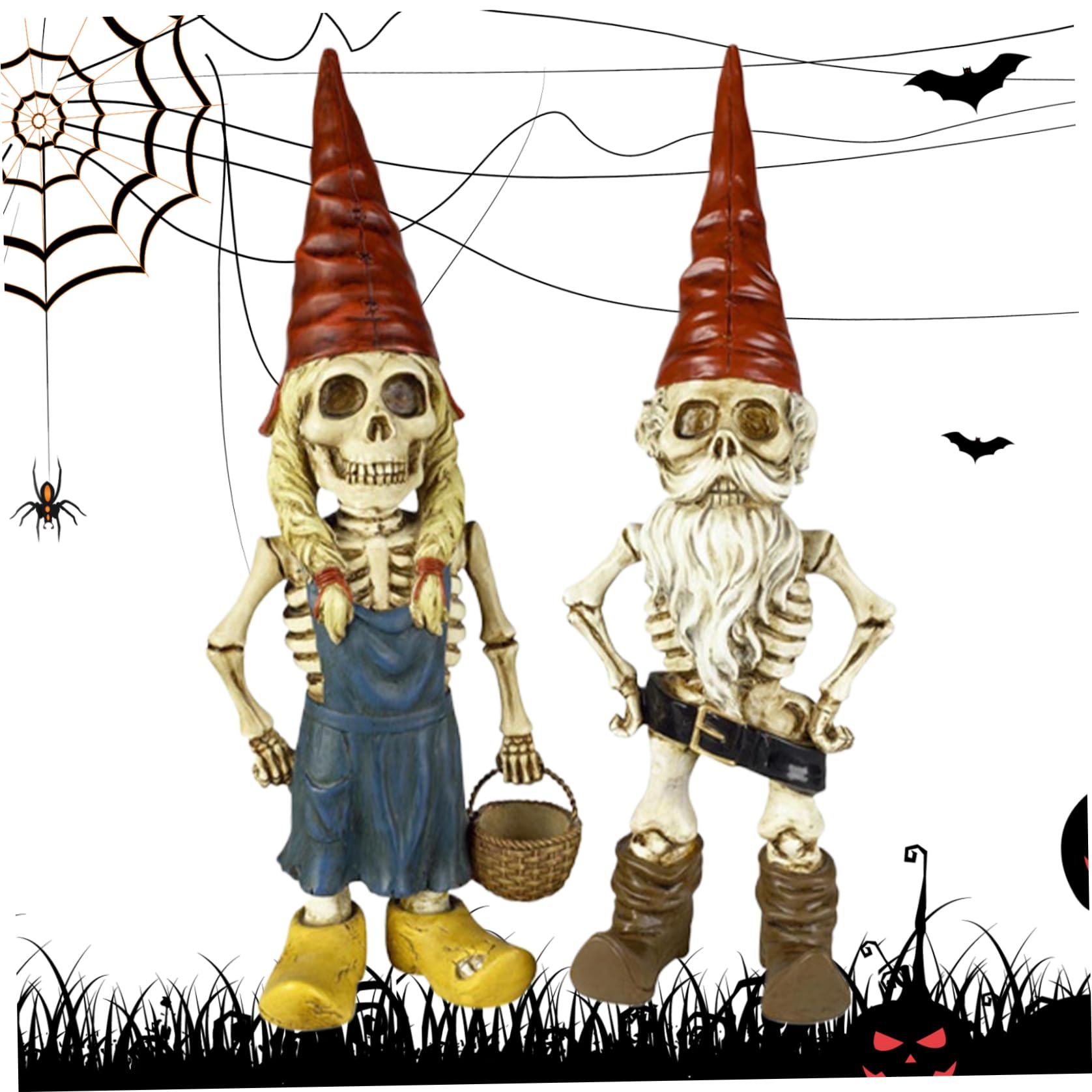 Goutdori 2PCS Halloween Gnomes Resin Horror, Girl Boy Zombie Gnome 2.8x1.2x5.1in for Garden Lawn Patio Walkways Decor