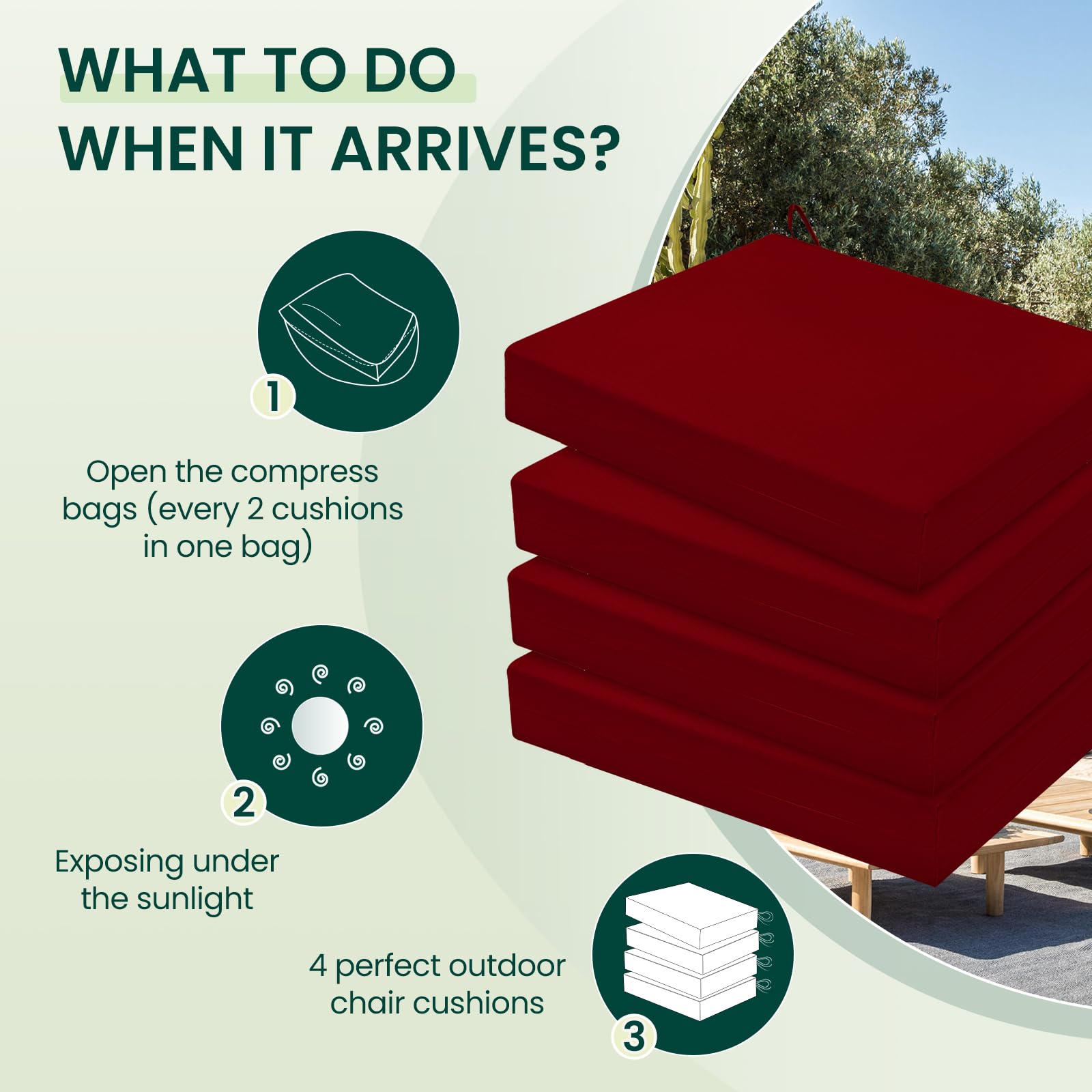 HARBOREST Lot De 4 Coussins De Chaise D'extérieur – Coussins D'angle Carrés Imperméables Pour Meubles De Terrasse – Coussins De Meubles De Terrasse Avec Attaches – 47 X 40,6 X 7,6 Cm – Motif