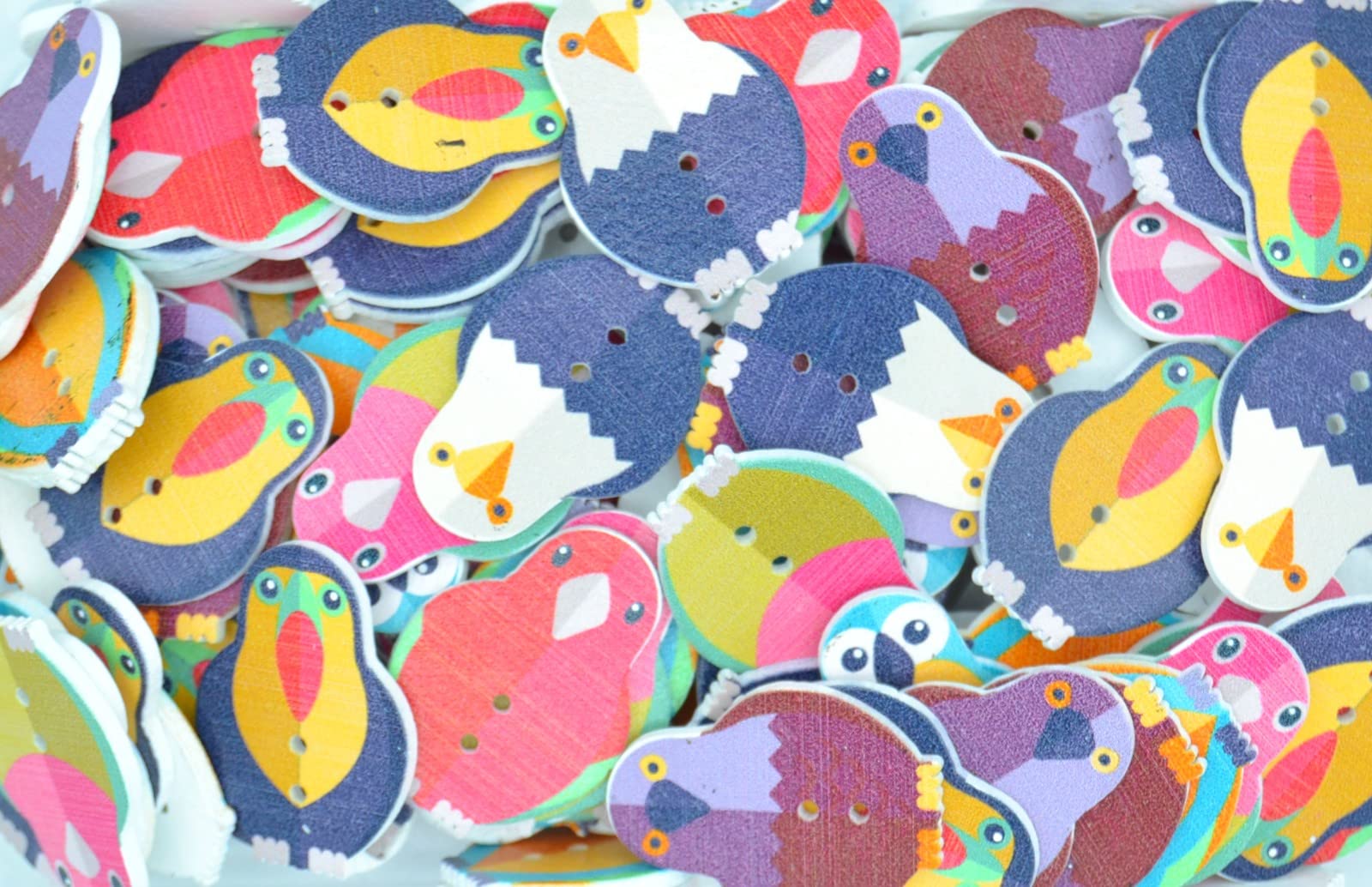 celloexpress Wooden Buttons Selection of Designs - Decorative Prints for Sewing, Crafting & Embroidery (Mixed Birds Type 1, 32mm, Pack of 50) โ image 1