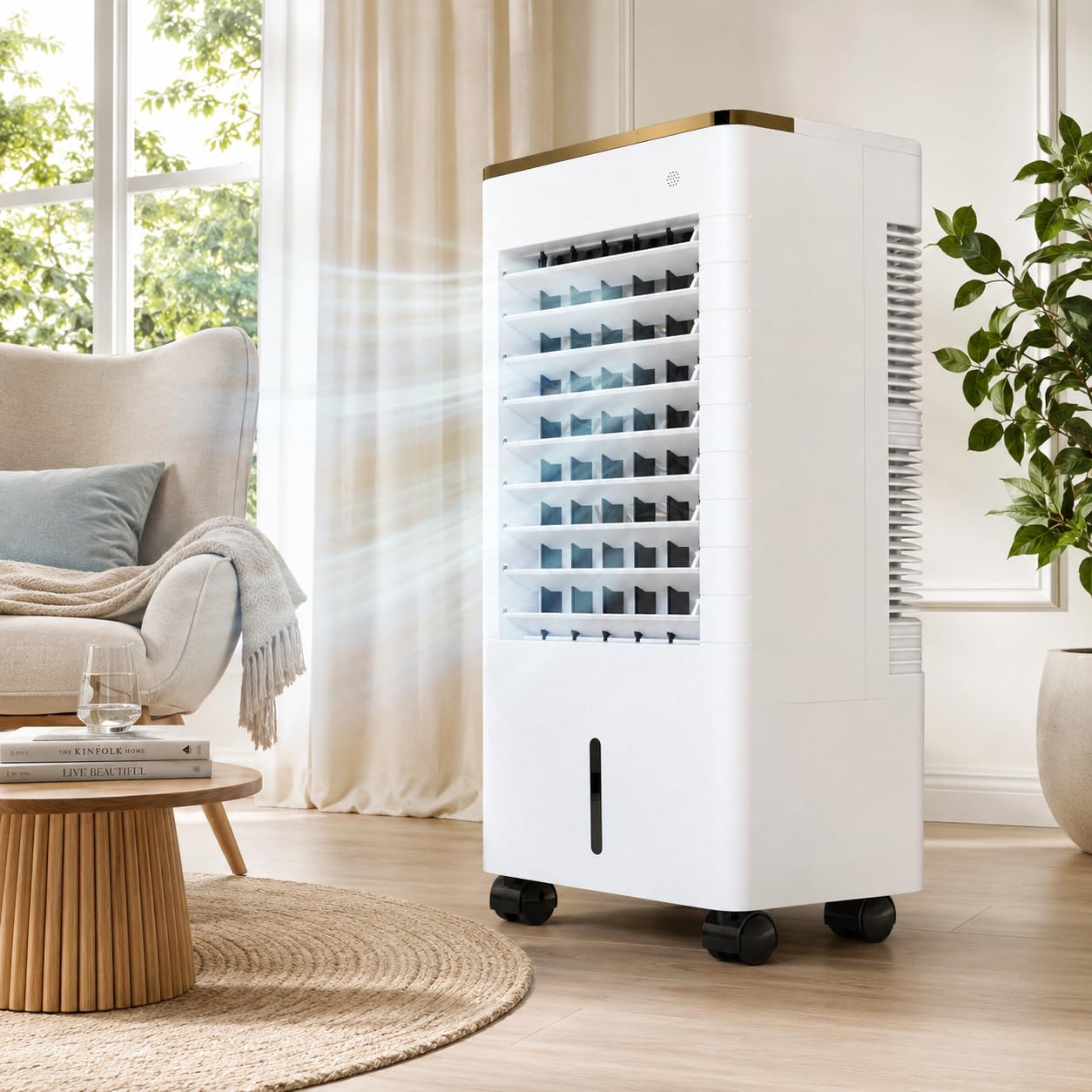 Pedenencelia Multicolor Portable Swamp Cooler Fan, 9L Windowless Evaporative Air Cooler With 4 Ice Packs, Remote Control, Led Touch, 3 Speeds, 3 Modes, 12H Timer, Oscillation And Wheels For Home Office