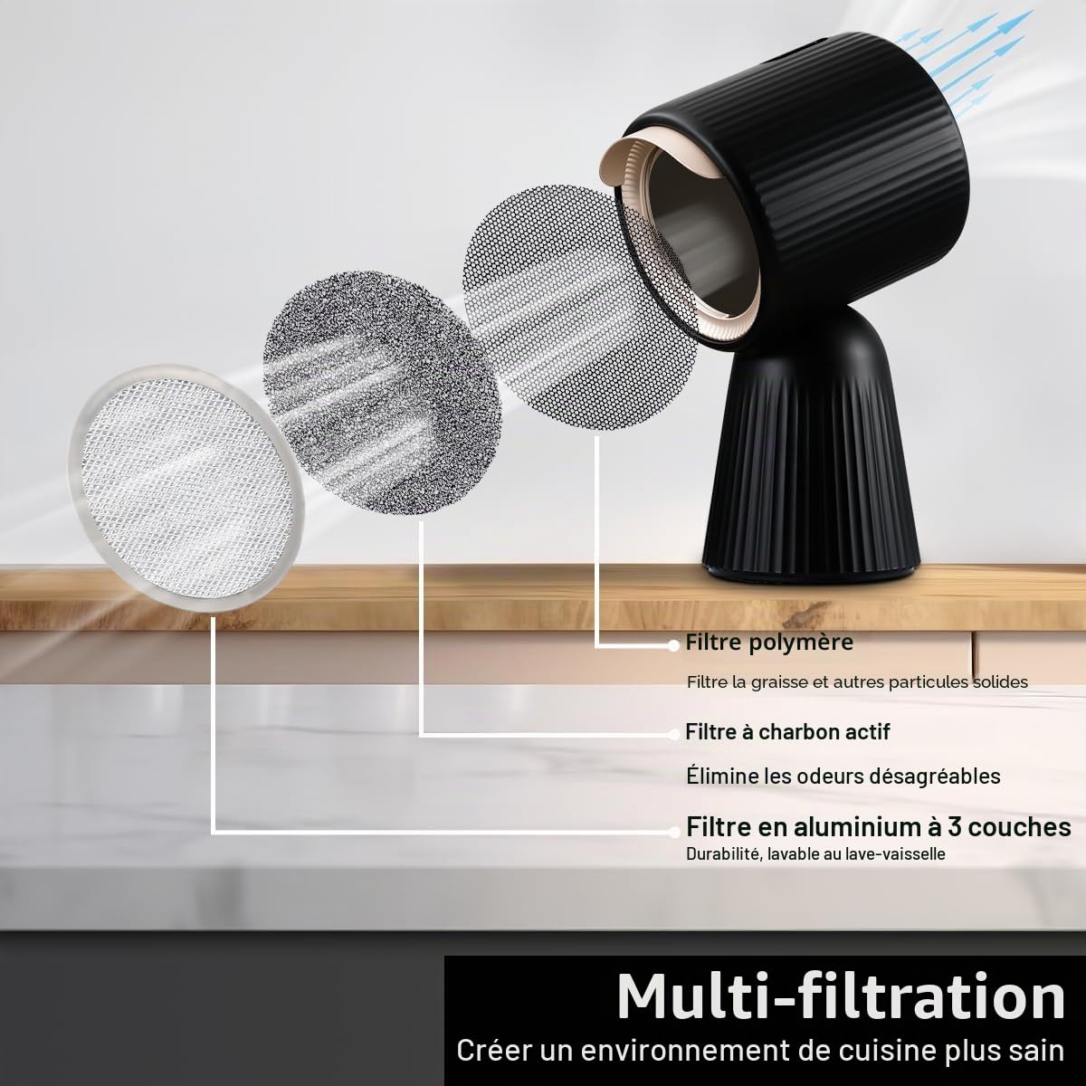 Hotte Aspirante Portable 180 m³/h, 3 Vitesses, Mode Recyclage avec Filtre à Charbon