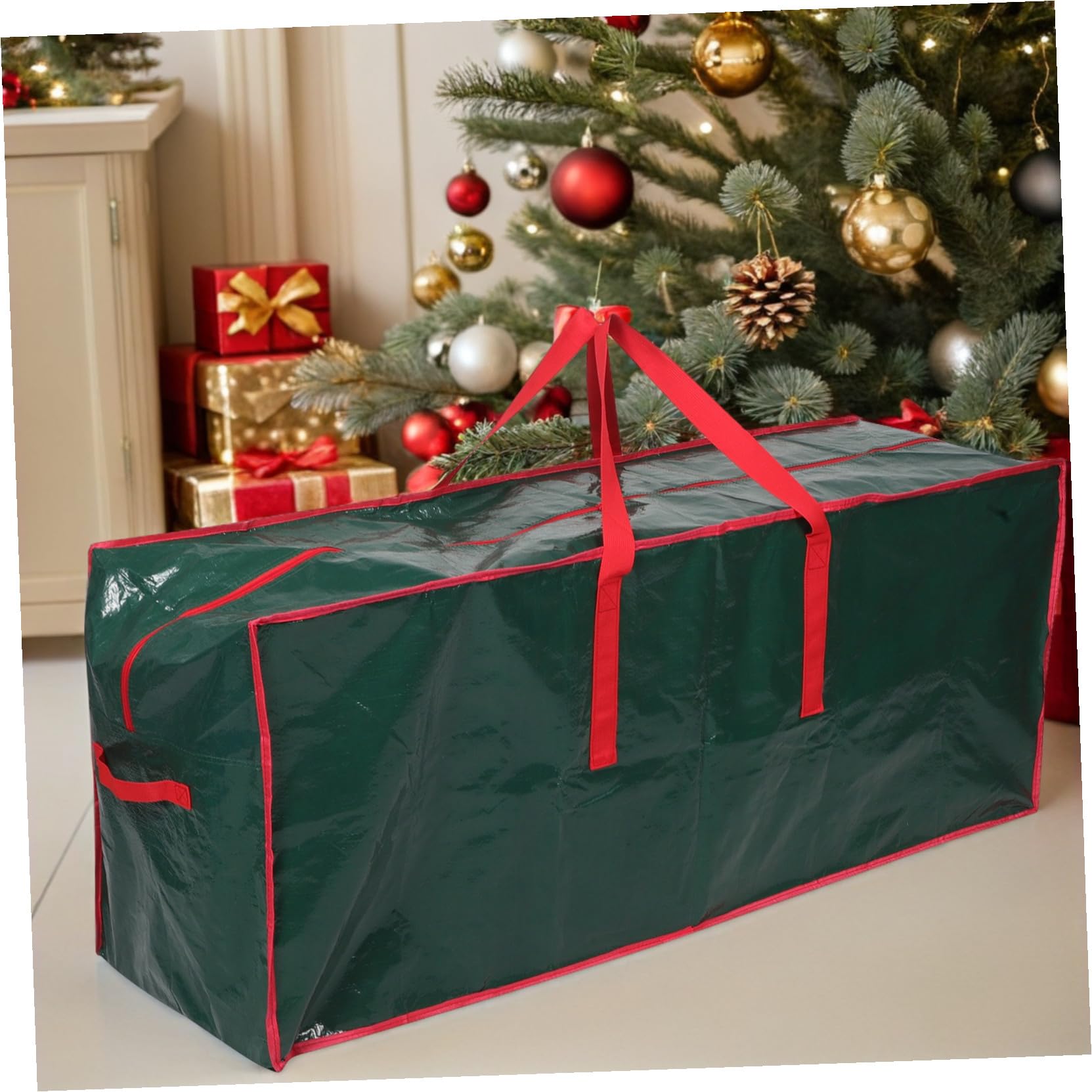 Gatuida Borsa Portaoggetti per Albero di Natale Organizer in Manici Rinforzati Cerniere Doppie Grande Capacità Salvaspazio per Decorazioni Natalizie e Alberi Finti