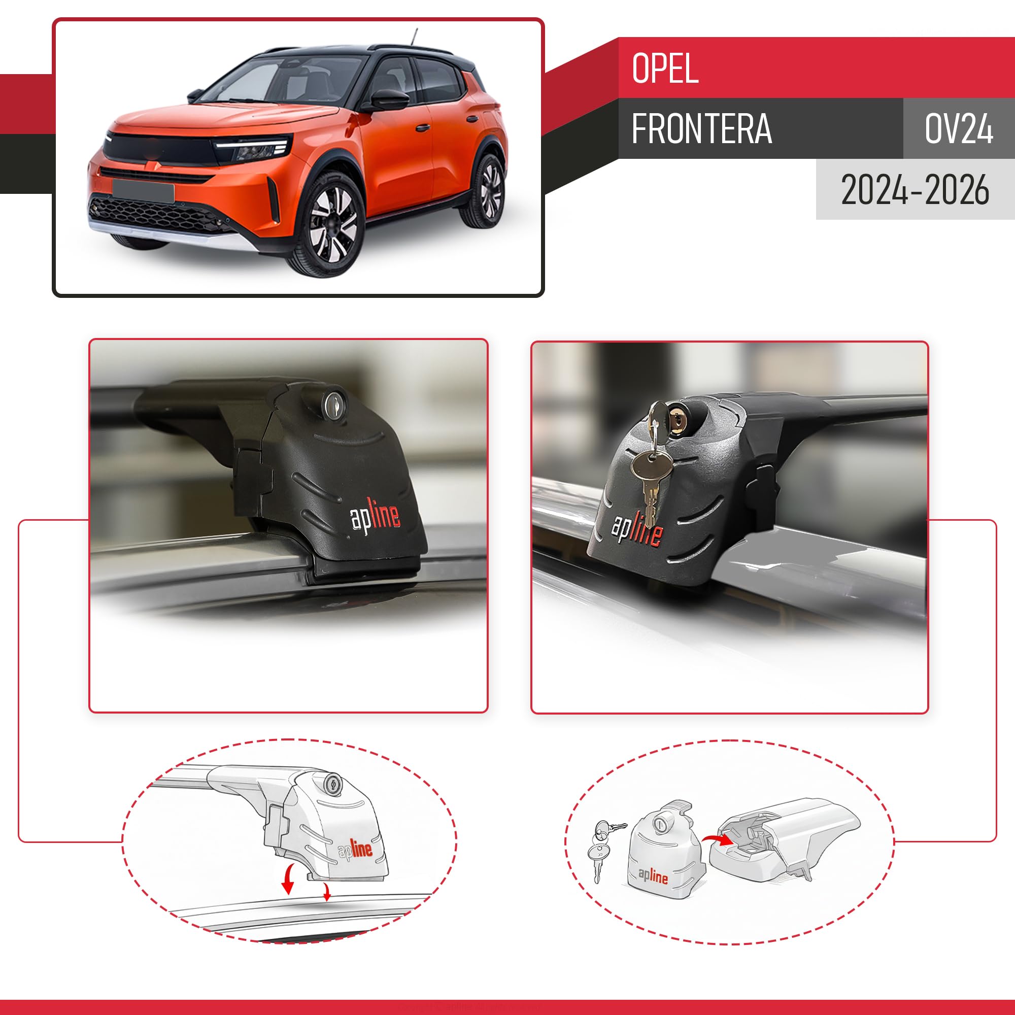 Compatible con Opel Frontera 2024-2026 Modelo Ace-2 Barra de Techo Auto Portaequipajes Barras Transversales Negro Aluminio 2 Barras
