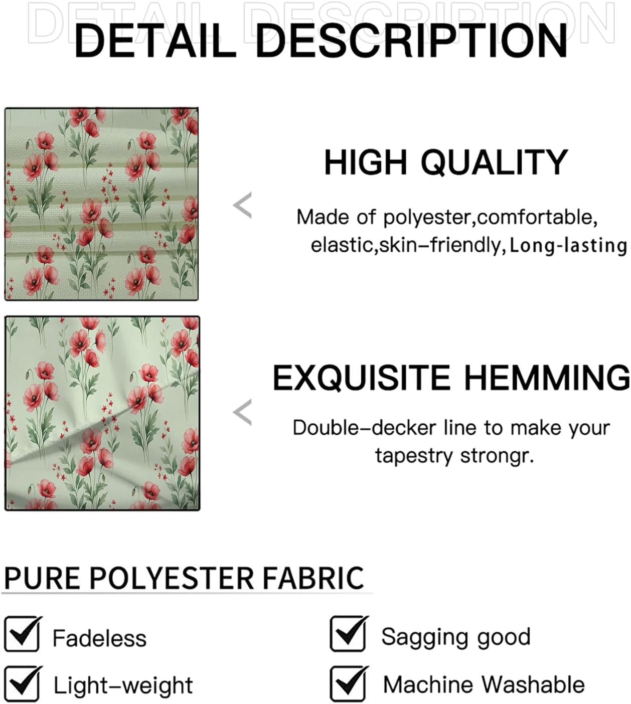 JRISEMECY Rural Poppy Flower Petals Tapestry Wall Hanging, Sage Green Wall Art | Fresh Watercolor Plants Room Decor For Bedroom, Dorm, Funny Aesthetic Decoration For Teens And Adults, 40 X 30 Inch image 4