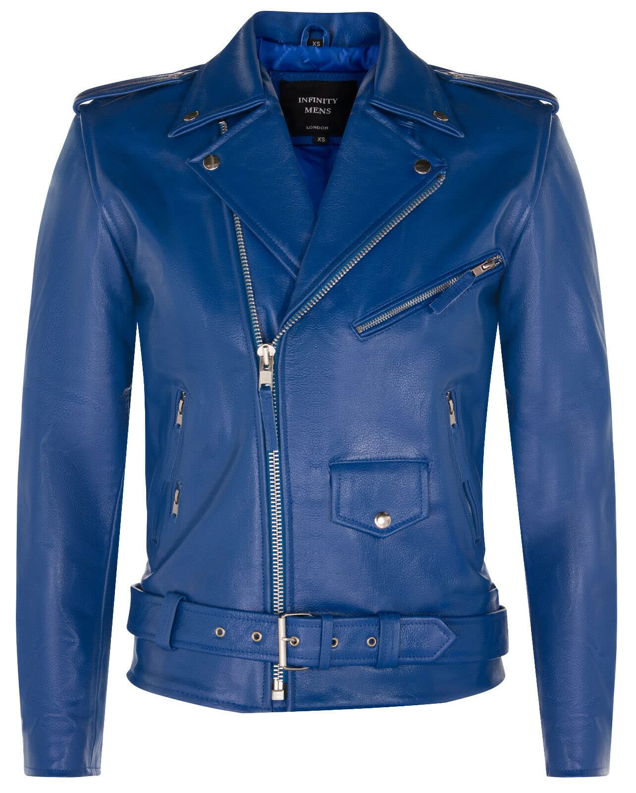 Infinity Leather Men's   Cow-Hide Blue Brando Biker Jacket -Sandy in Size 4XL, BrandAlley