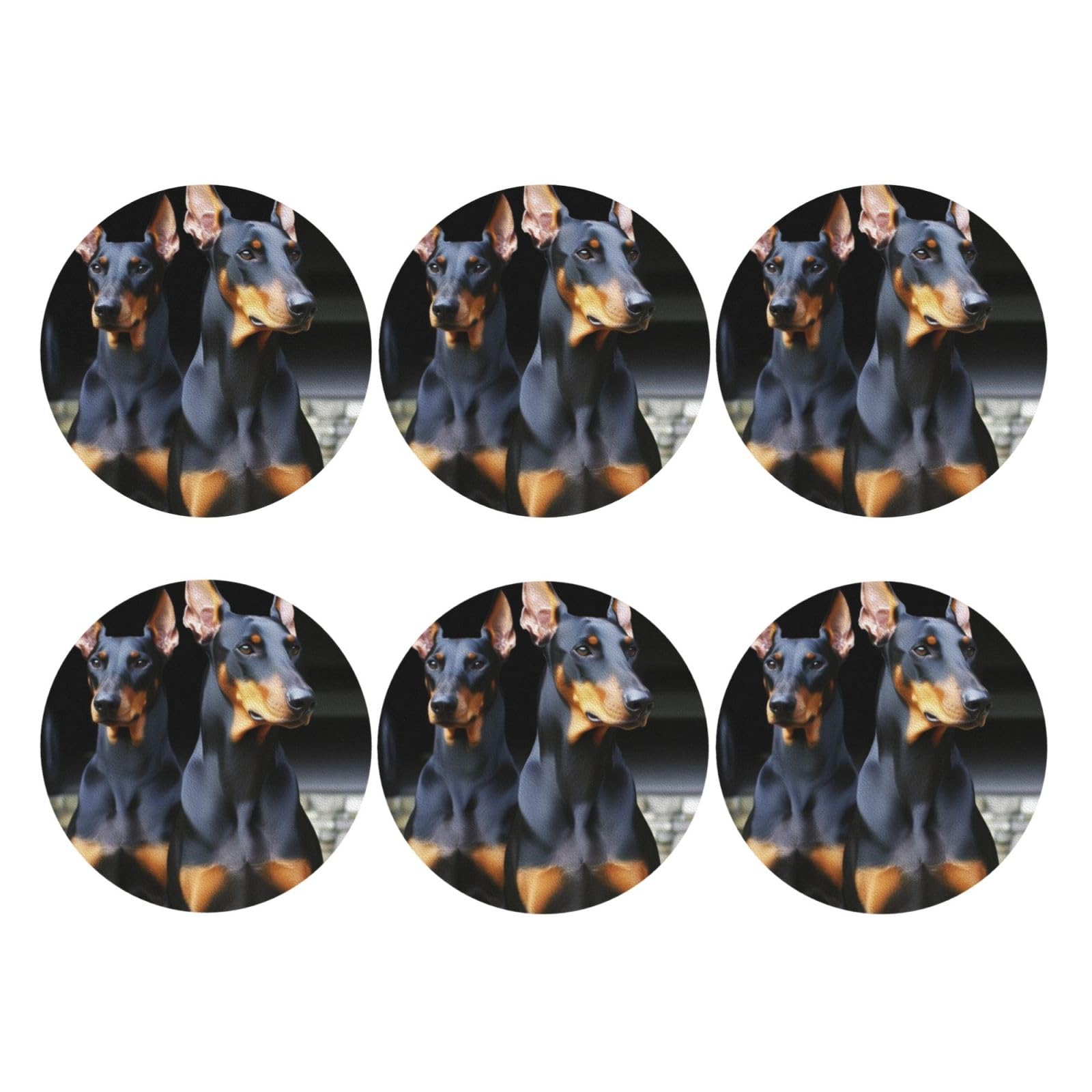 6pcs Leather Coasters for Drinks, Doberman Drink Coasters for Tabletop Protection, 4" Cup Coasters for Coffee Table Decor, Non-Slip Drinking Cup Mat for Hot Or Cold Drink