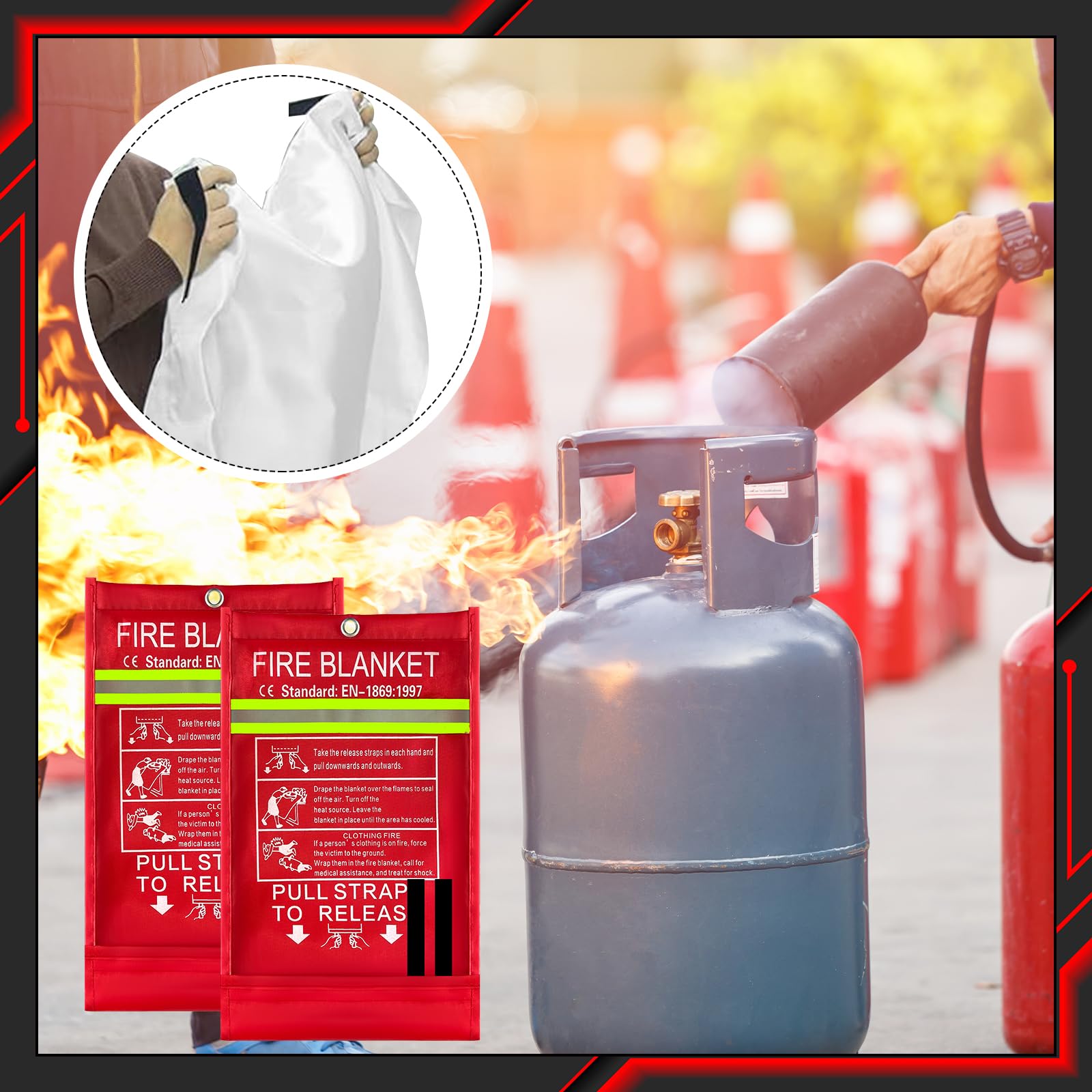 2 Pack Löschdecke für Küche 160x180 Feuerlöschdecke für Zuhause für küche große Löschdecken Aus Glasfasergewebe Gemäß 2 Feuerlöschdecke DIN EN 1869:2019, Geeignet Zum Löschen Von Fettbränden Geeignet