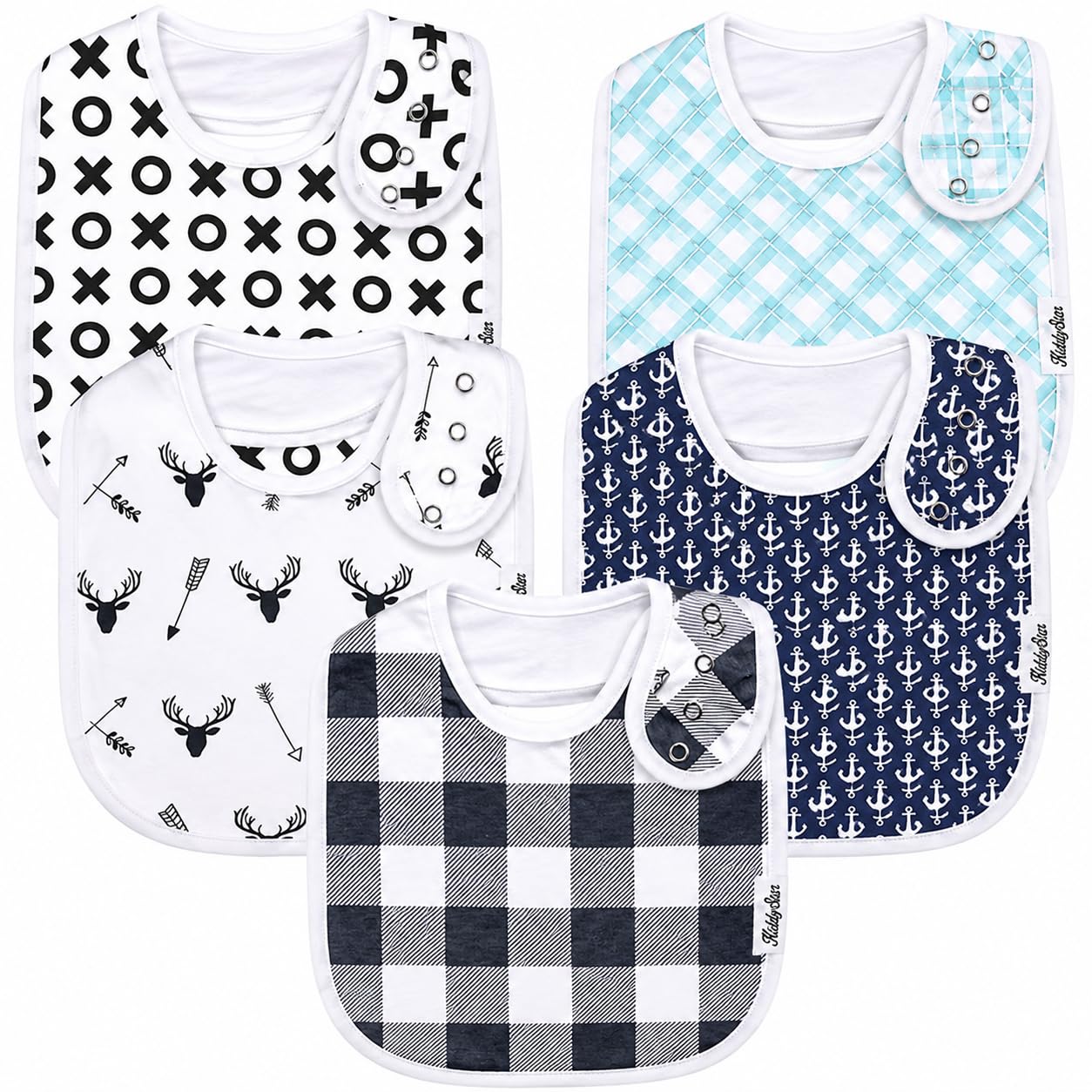 KiddyStar Premium 5-Pack Organic Cotton Bibs for Drooling & Teething Babies