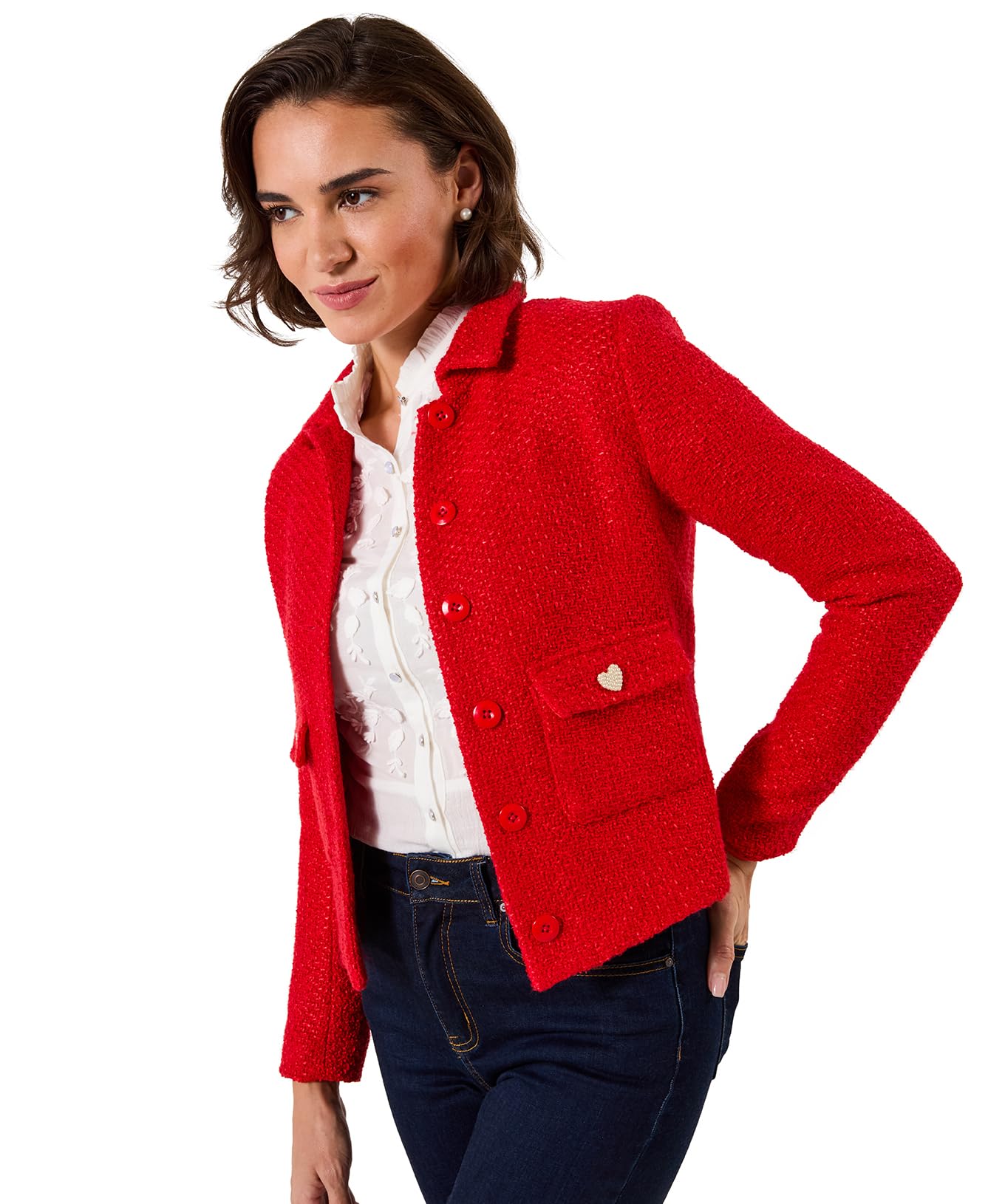 Joe Browns Women's Statement Textured Bouclé Collared Jacket, Regular, Red, UK 20