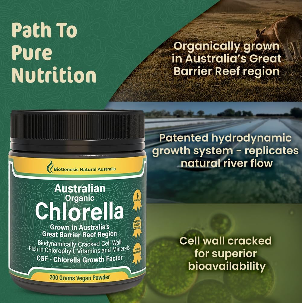 Biogenesis Organic Chlorella Powder – 200g | Australian Grown | BioDynamic Cracked Cell Wall | Rich in Chlorophyll, Vitamins & Minerals | Supports Energy & Immunity | Vegan Powder - Image 5