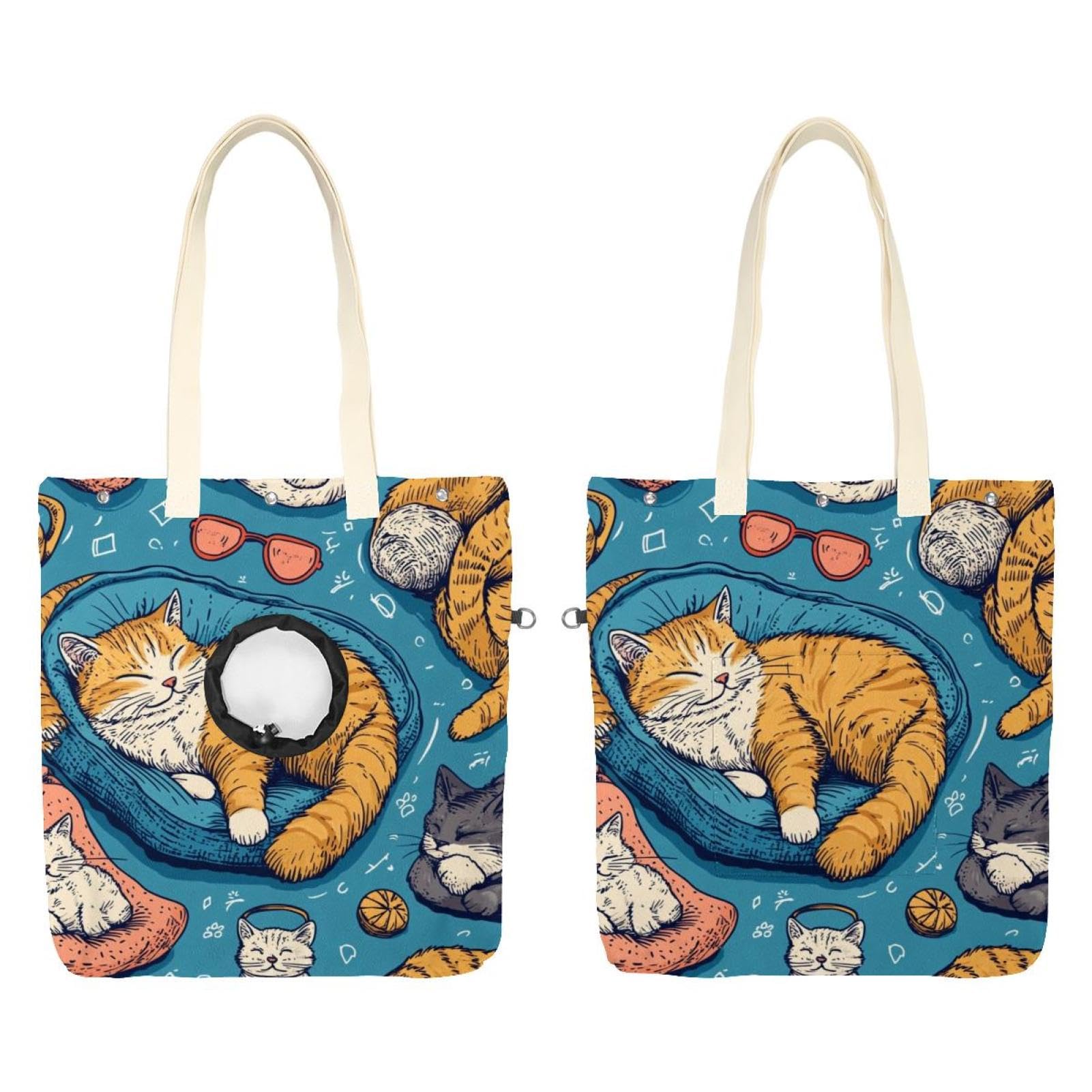 Bolsa de transporte de hombro para mascotas de lona, bolso portátil de gatos y perros pequeños