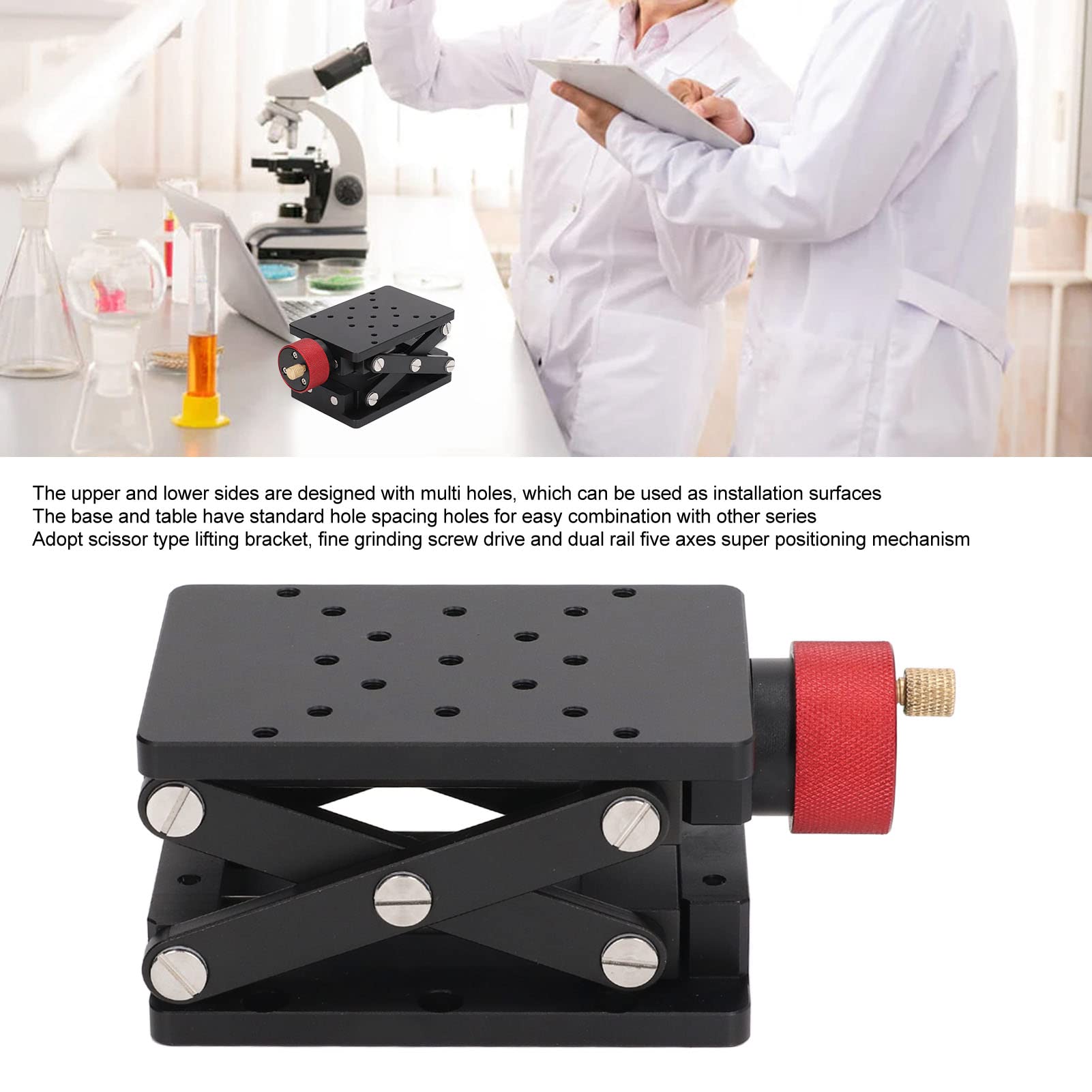 FLEXMAN Manual Laboratory Scissor Type Lifting Stand, 2.2 Lifting Height Aluminum Alloy Lab Jack Stand with 10Kg Bear The Weight, 4.7 X 3.1 Lab Lift Stand Table