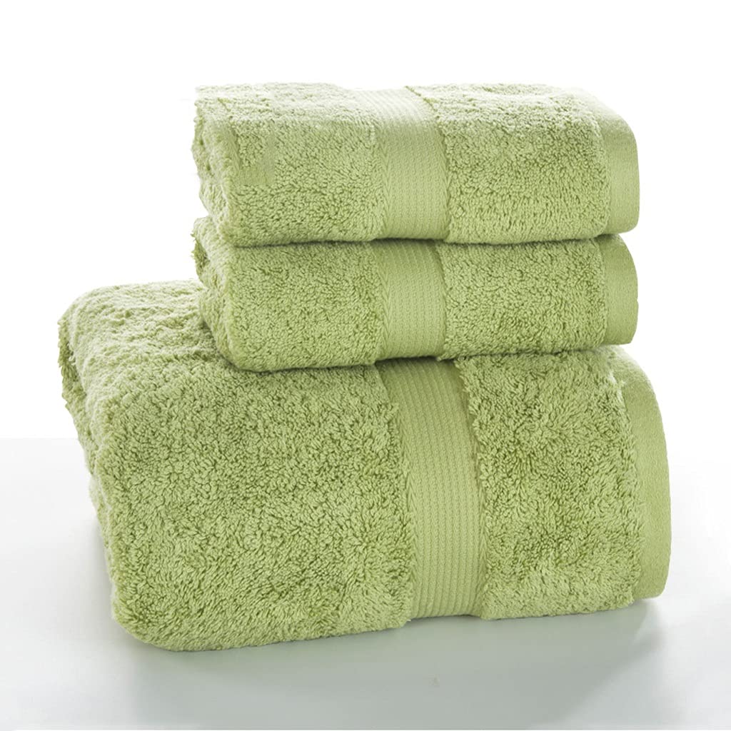 Long-Staple Bath Towel Three-Piece Set Pure Thick Adult Bath Towel Towel Gift Set Color Green Green Green