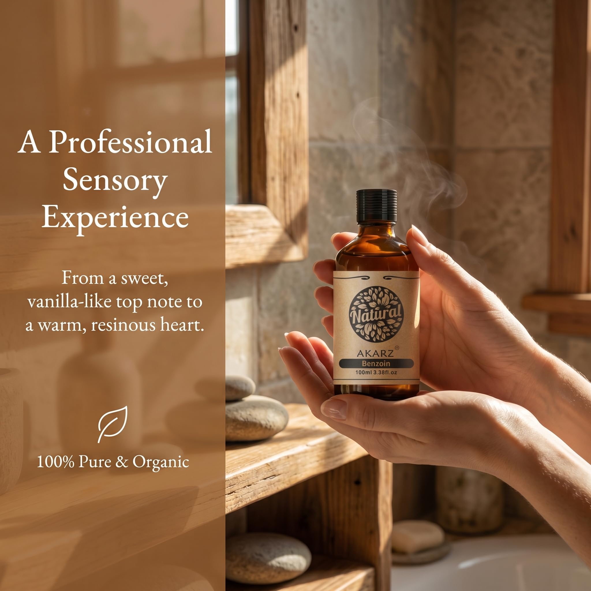 AKARZ 100ml Olejek esencjny z Benzoiny - Naturalny olejek aromatyczny do dyfuzorów, lamp aromatycznych i aromatów pomieszczeń