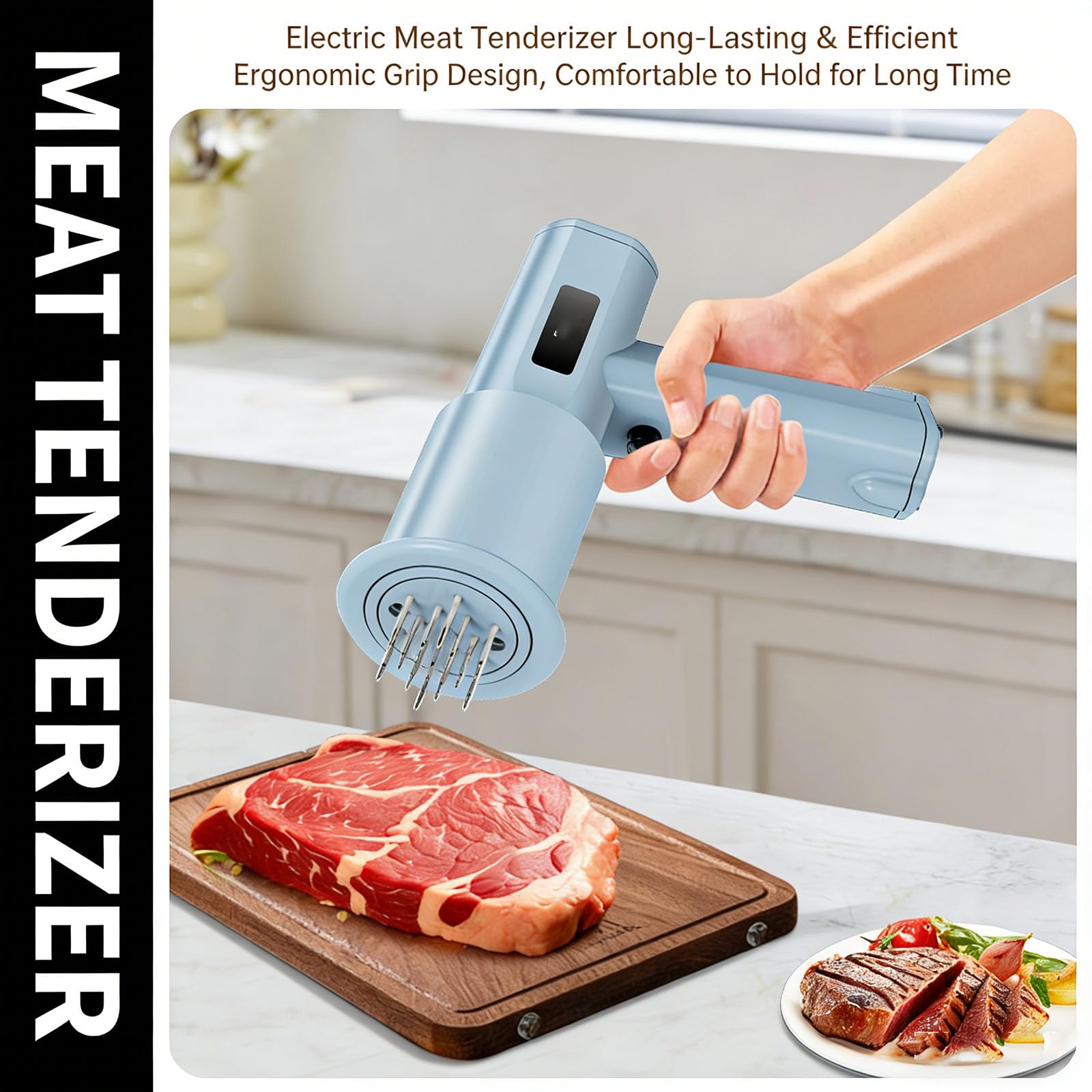Elektrischer Fleischklopfer, 13 Edelstahl-Nadeln, Piercing 5000 Mal pro Minute, ideal zum Zartmachen von Steaks, Rind, Huhn, kommerzielle Nutzung