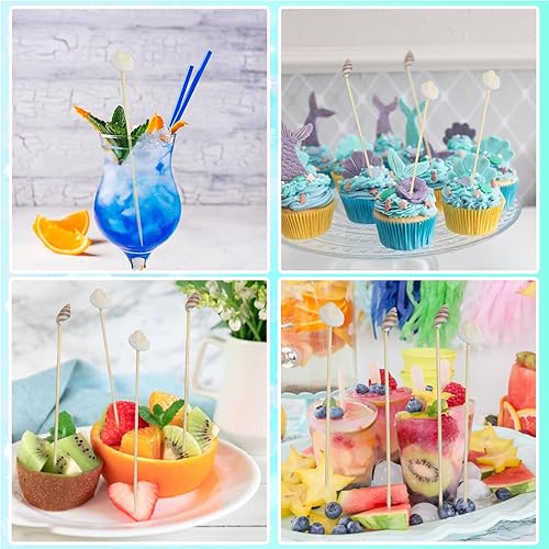 Miniatura 5 de 200 palillos de dientes de cóctel de conchas marinas, palillos de frutas en forma de concha, palillos de dientes de fiesta de 4.7 pulgadas para