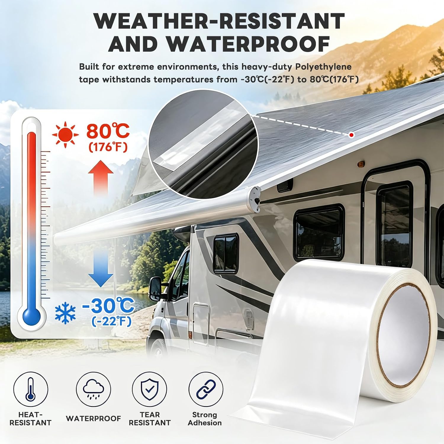 Waterproof White Repair & Sealing Tape Heat Resistant UVproof 4 Inch x 49Ft