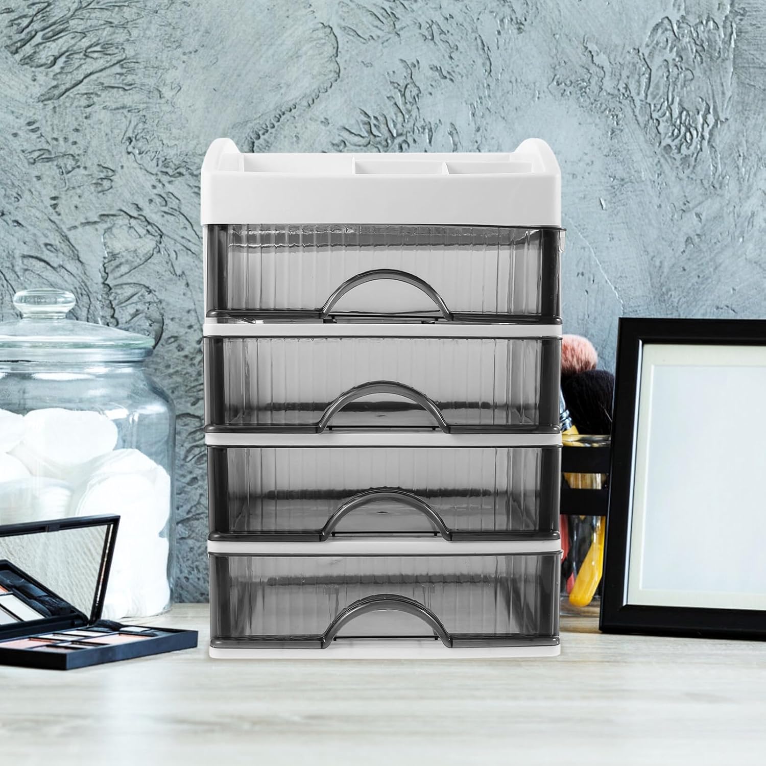 EXCEART Desktop Drawer Organizer Transparent Multi-layer Cabinet for Office School and Home Use Storage Easy Access Modern and Stylish Design