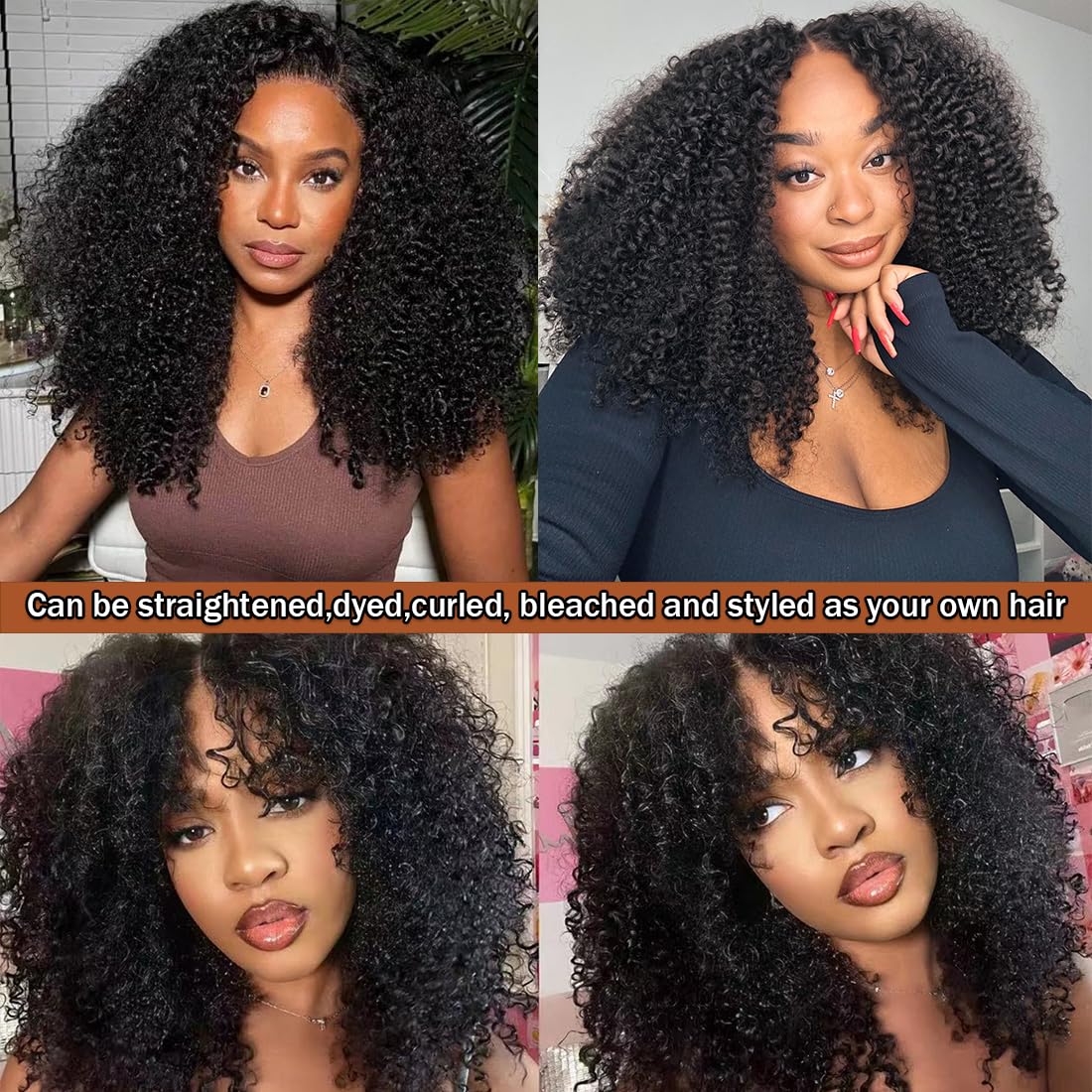 Kinky Curly Bundles Human Hair Mixed 14 16 18Inchs 3 pcs Kinky Curly Weft Extensions Brazilian Virgin Remy Bundles For Women Human Hair Mixed Synthetic Black Color