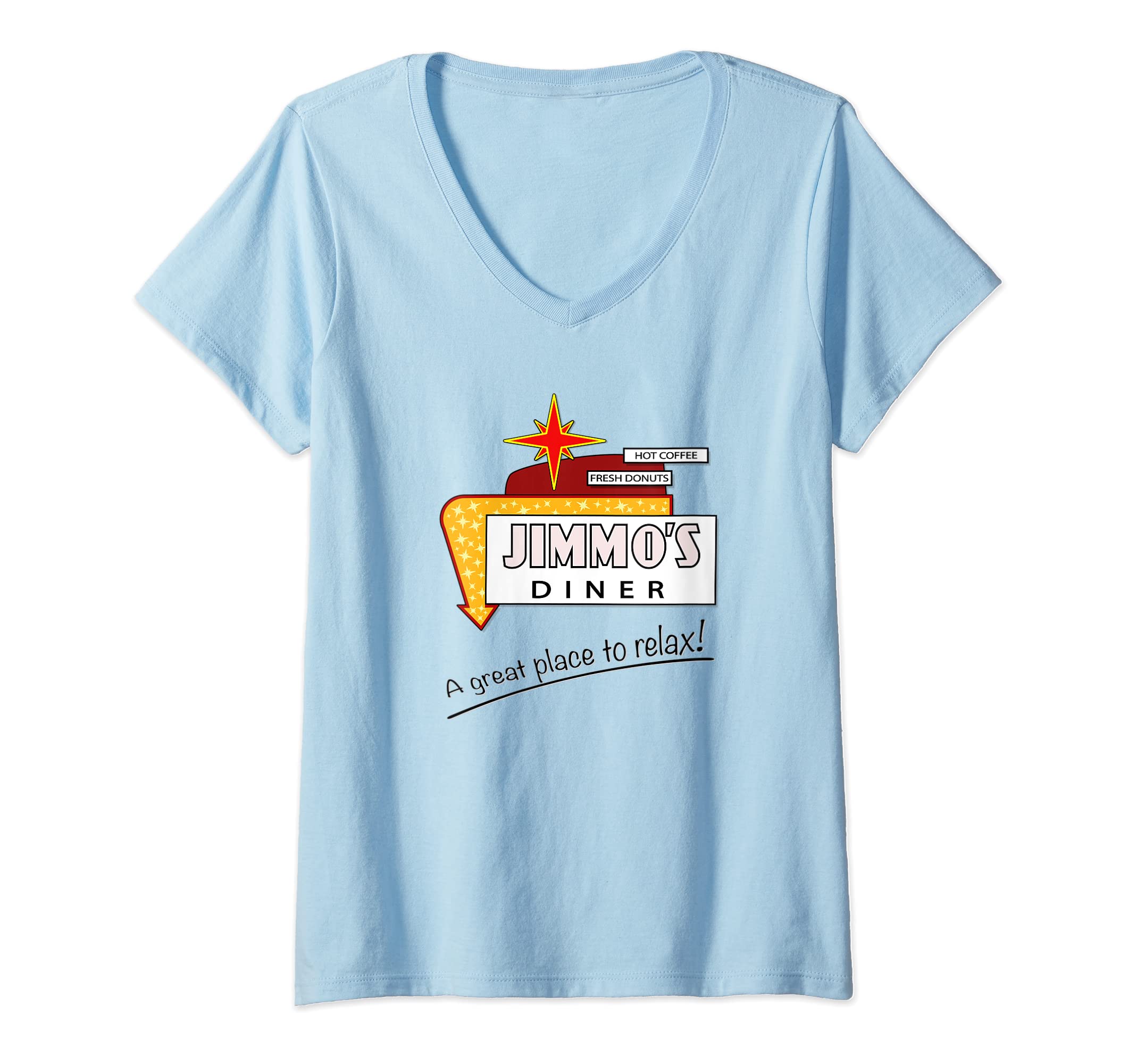 Womens Jimmo's Diner Retro Diner Sign 1950s Nostalgia V-Neck T-Shirt