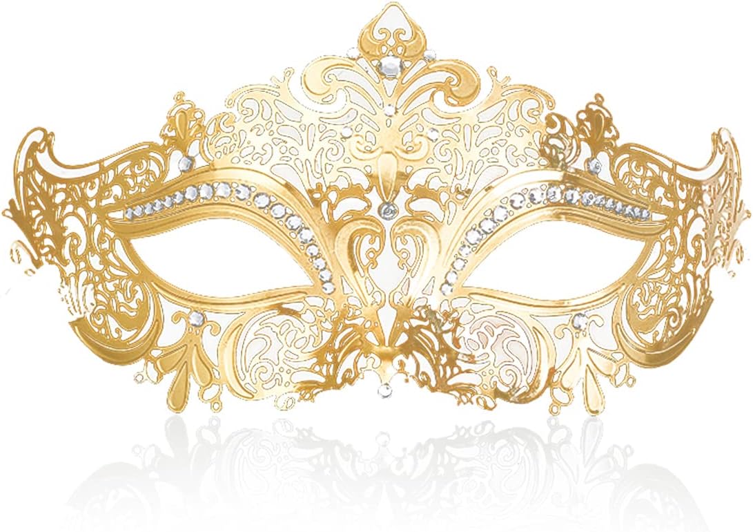 Masquerade Mask for Women Shiny Laser Cut Metal Rhinestone Mask Party Porm Ball Mask